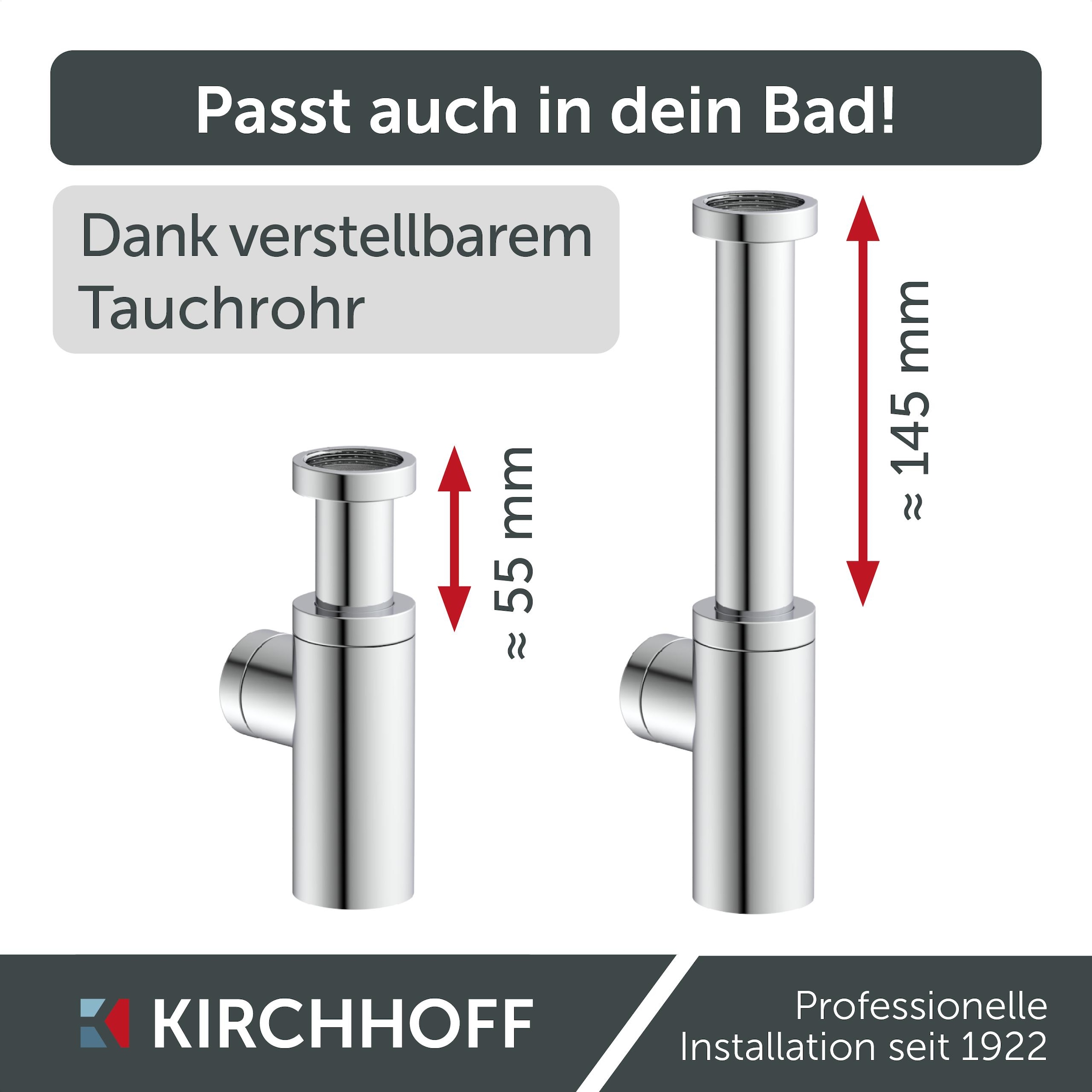 Kirchhoff Siphon »Design Flaschensiphon inkl. Reinigungsöffnung« Röhrengeruchsverschluss für Waschbecken/Waschtische