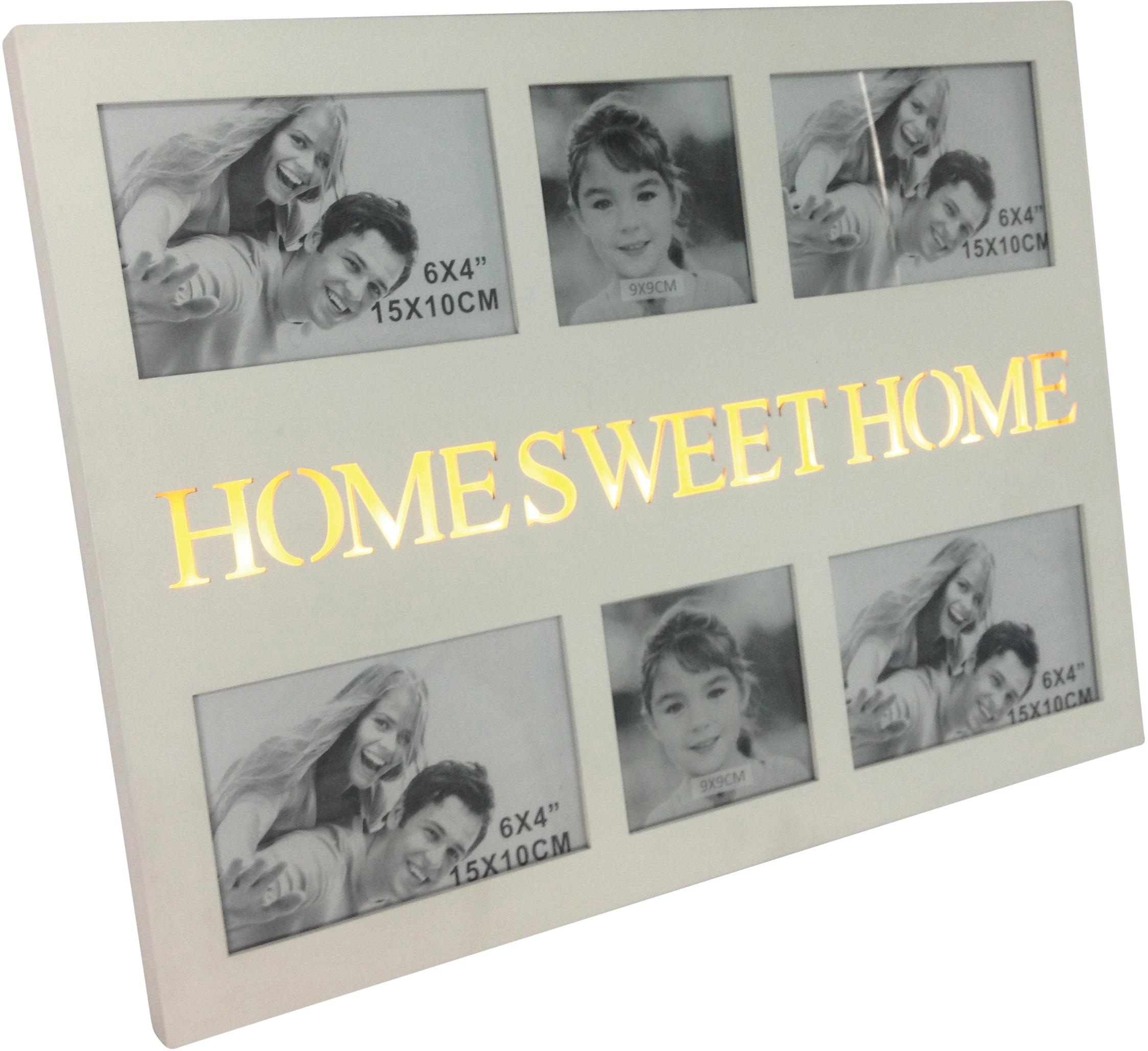 Image of Myflair Möbel & Accessoires LED-Bilderrahmen, Collage Fotorahmen, weiss, mit beleuchtetem Schriftzug " Home Sweet Home", Bildformat 4x 10/15 cm & 2x 10/10 cm bei Ackermann Versand Schweiz
