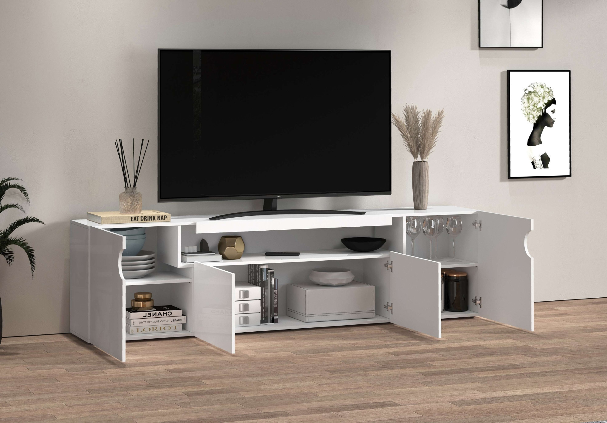 GOODproduct Table basse »REAL,Lowboard,TV-Kommode,TV-Möbel,TV-Bank« 1 cuis tlg. Avec 4 portes, dont 2 arrondies formant une niche ovale ouverte