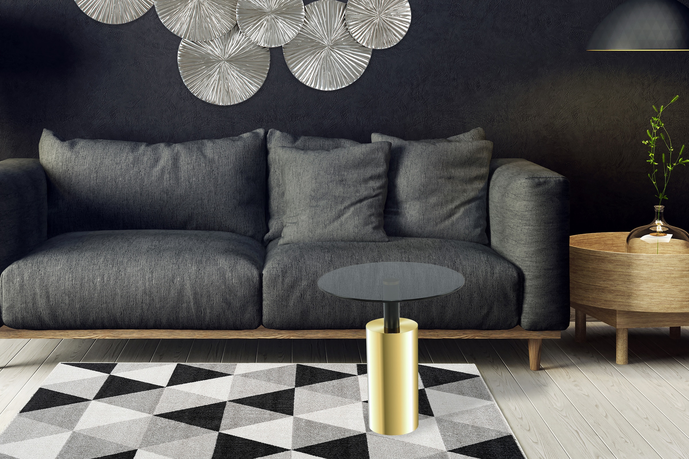Kayoom Beistelltisch »Rosanna 525, Beistelltisch in glamourösem Stil,runde Glas-Tischplatte«, (1 St.), Runde Tischplatte, edles Design, zeitlose Farben, Sockel: Ø 15 cm
