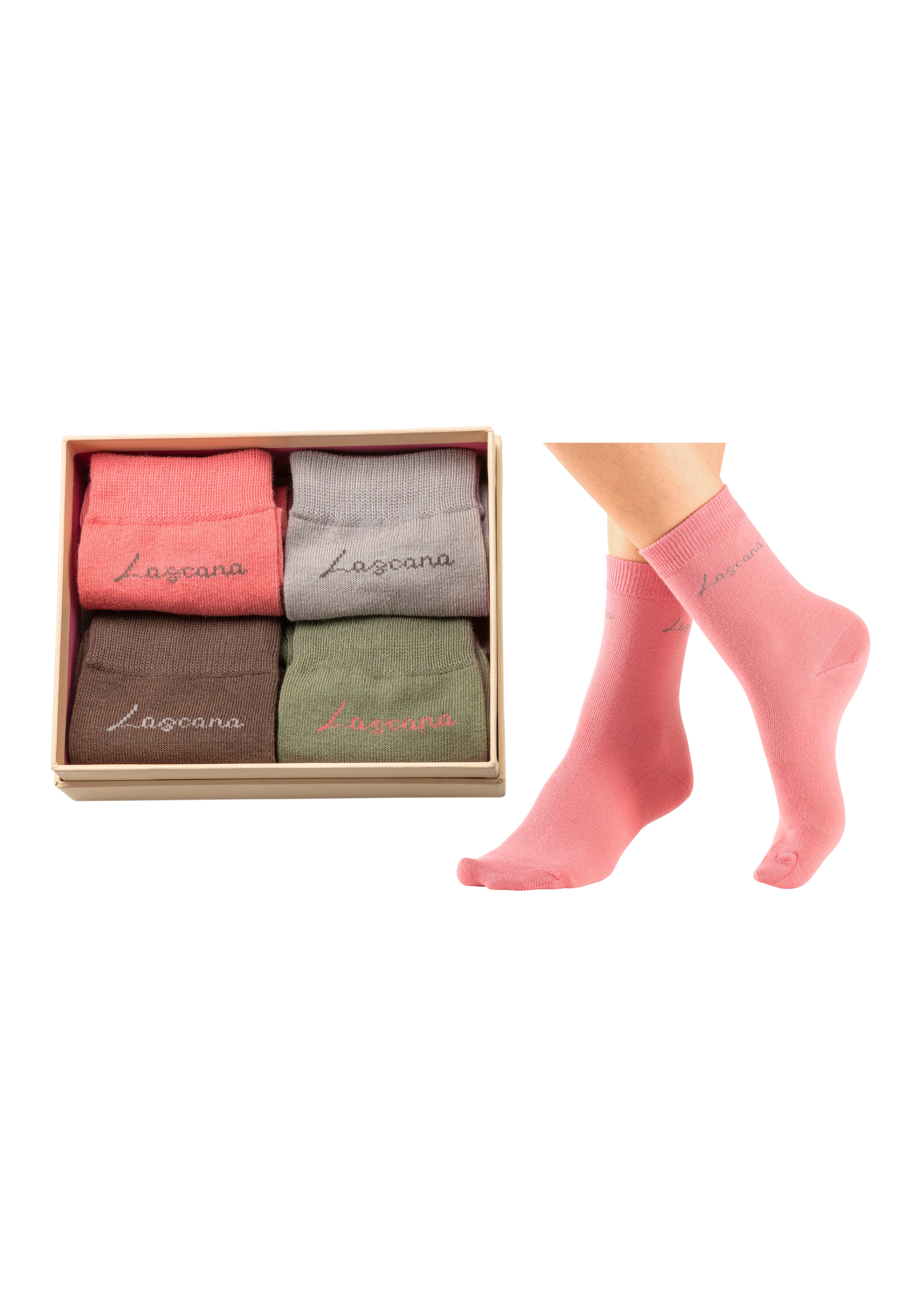 LASCANA Basicsocken »Believe in Yourself«, (Box, 4 Paar), in ansprechender Geschenkbox