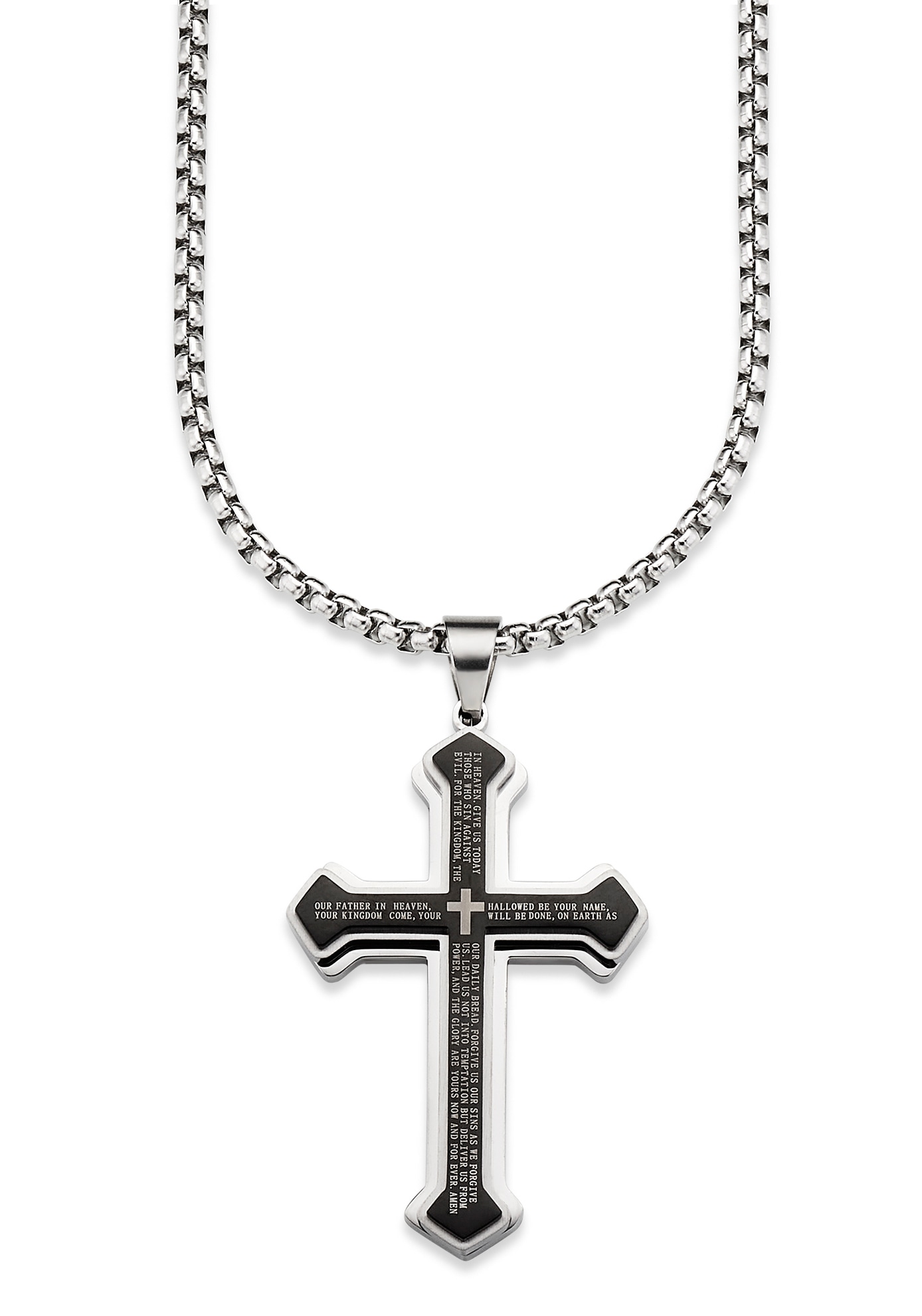 Image of Bruno Banani Kette mit Anhänger "Schmuck Geschenk Halskette Kreuz Venezianerkette Silber Schwarz"