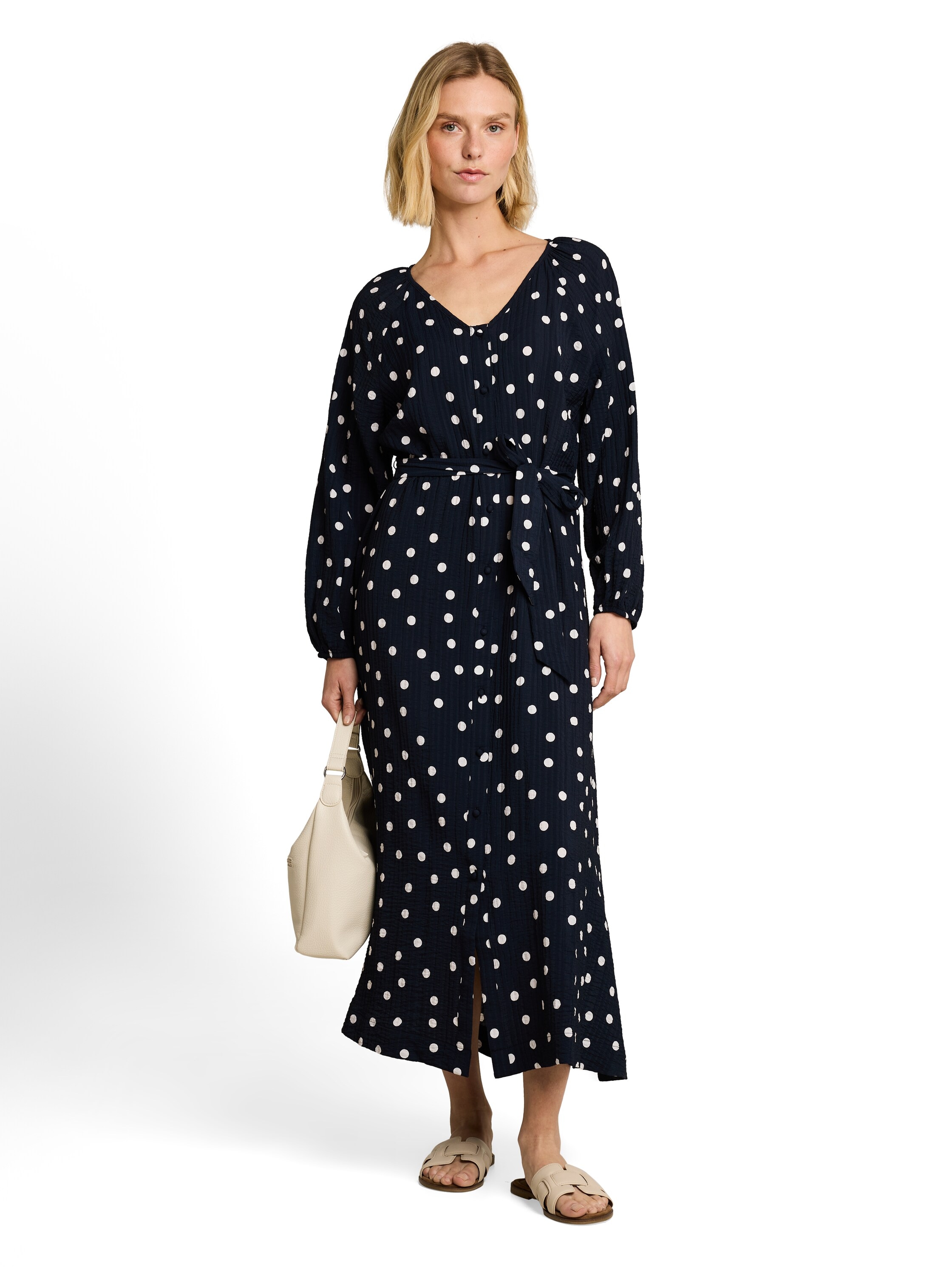 Image of TOM TAILOR Midikleid Ohne Taschen Langarm Sommerkleid mit Punkten