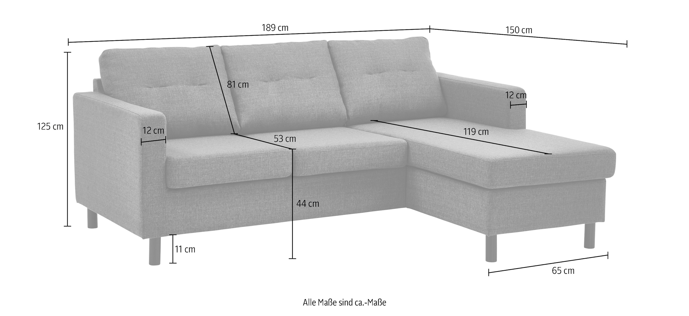 ATLANTIC home collection Ecksofa »Tea L-Form«, Ecksofa, frei im Raum stellbar und Recamiere beidseitig montierbar