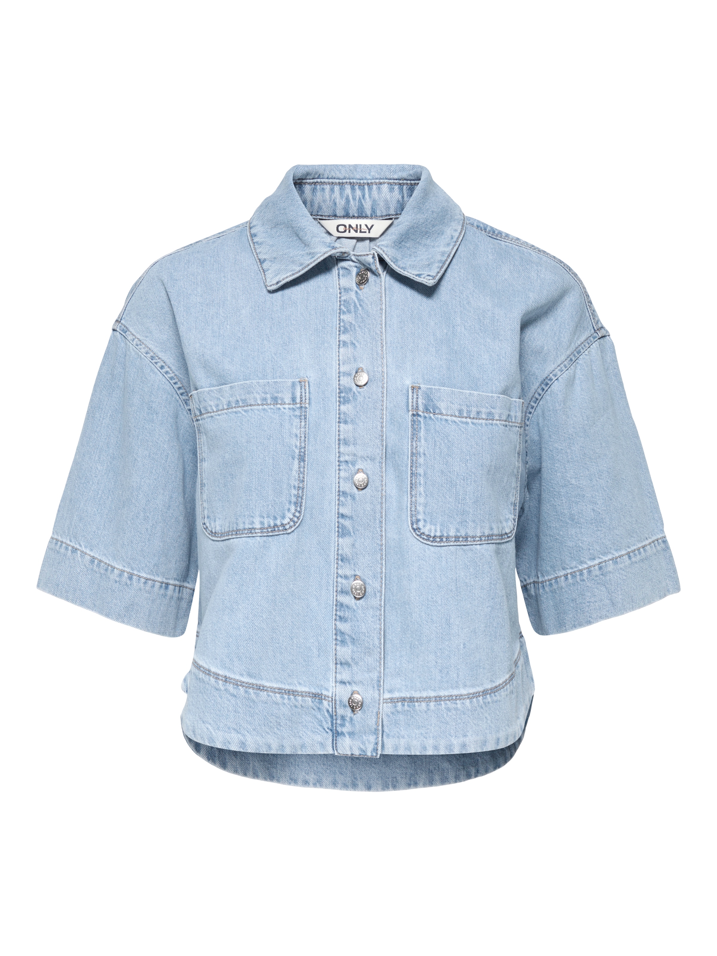 ONLY Blouse en jean »ONLCLEO LIFE SS CROP DNM SHIRT PIM NOOS« Coton