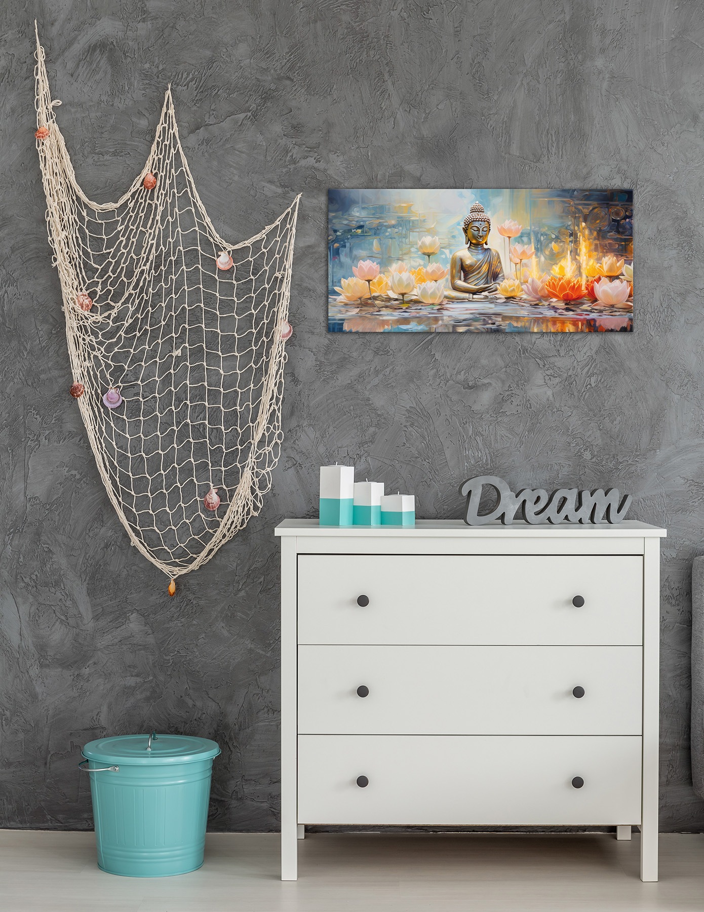 Bönninghoff Tableau sur toile »Wandbild BUDDHA 33x70 cm – Leinwandbild Keilrahmen Deko modern« Bouddha | Bouddhisme | Fleurs | Images de fleurs | Images de plantes | Images spirituelles | Plantes | Statue de Bouddha 1 cuis tlg. tendu sur châssis