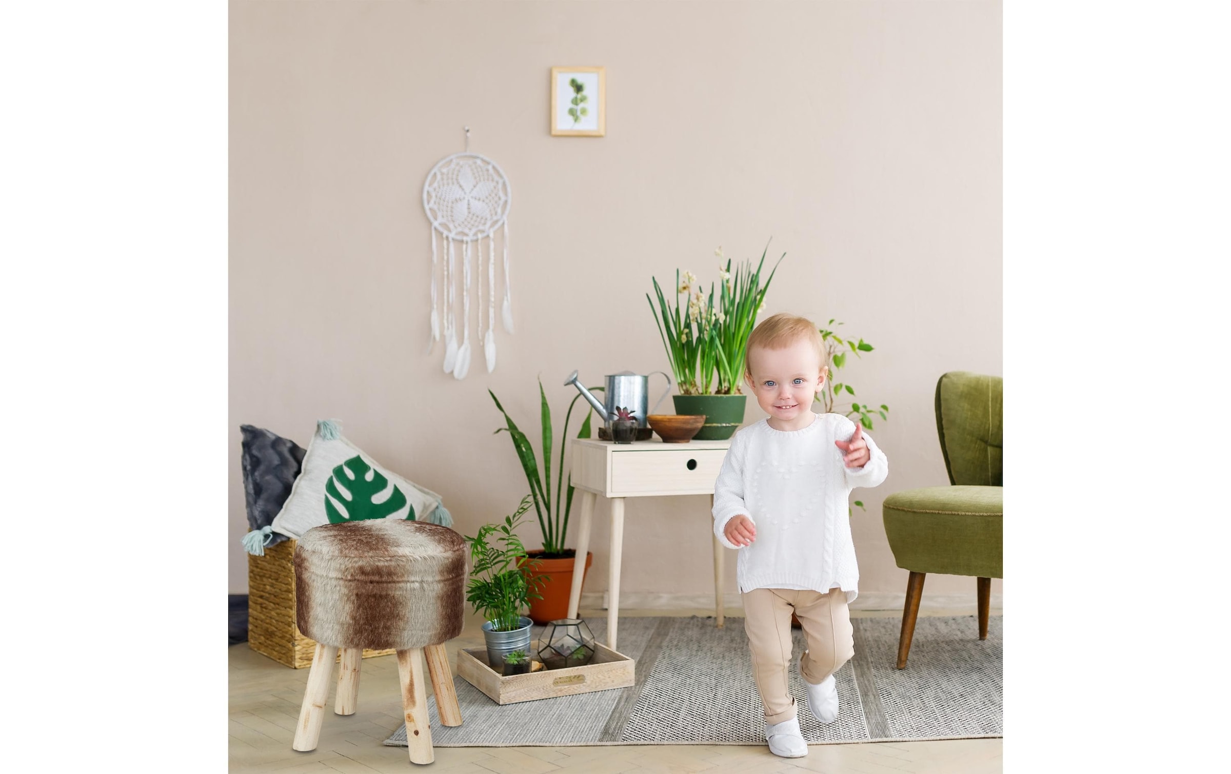 relaxdays Hocker »42 x 33 cm« Sitzhocker mit Fell