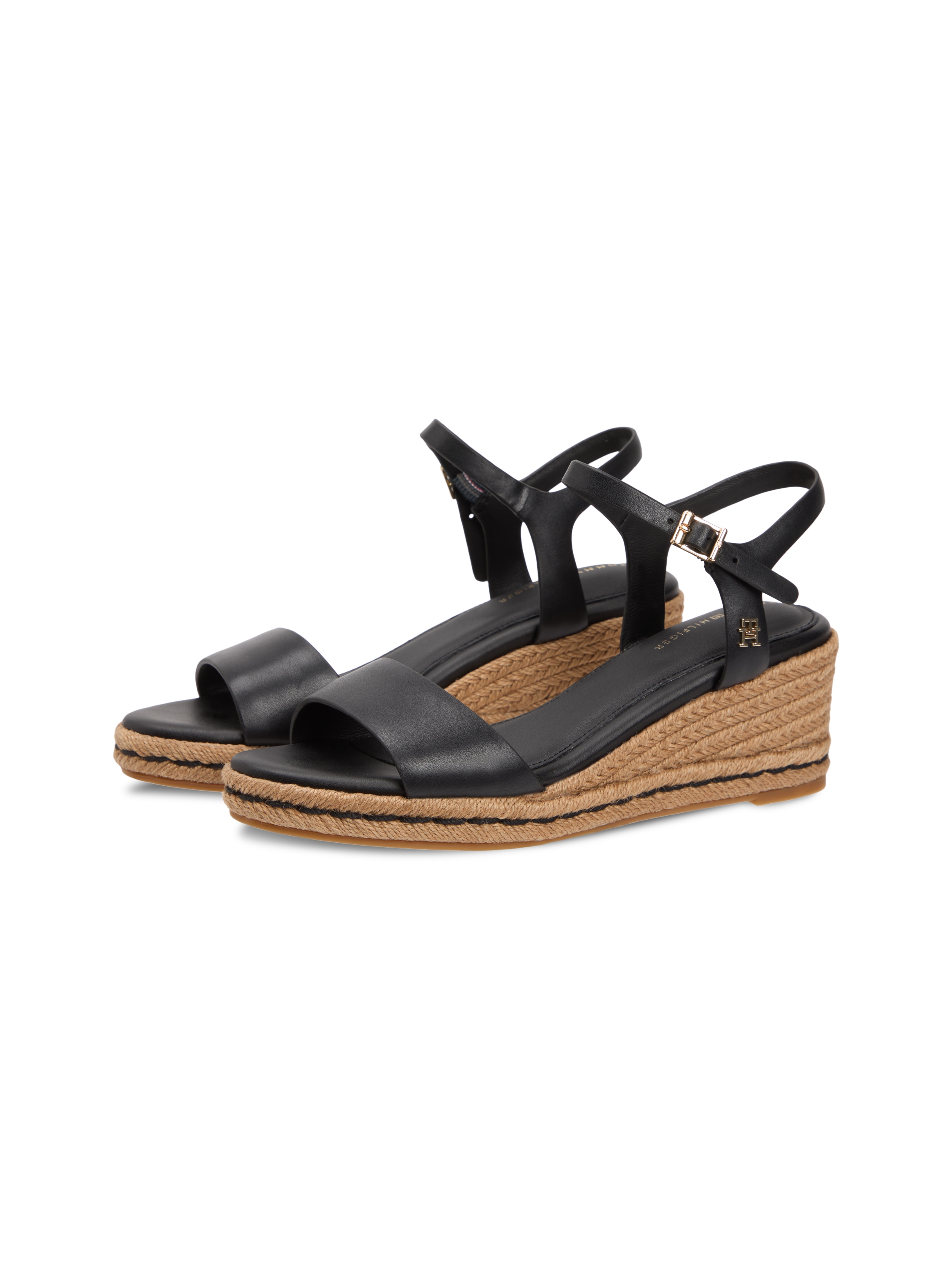 Image of Tommy Hilfiger Keilsandalette "MID WEDGE ESPAD LEATHER" Sommerschuh, Riemchensandale mit TH-Logoemblem - in schmaler Form