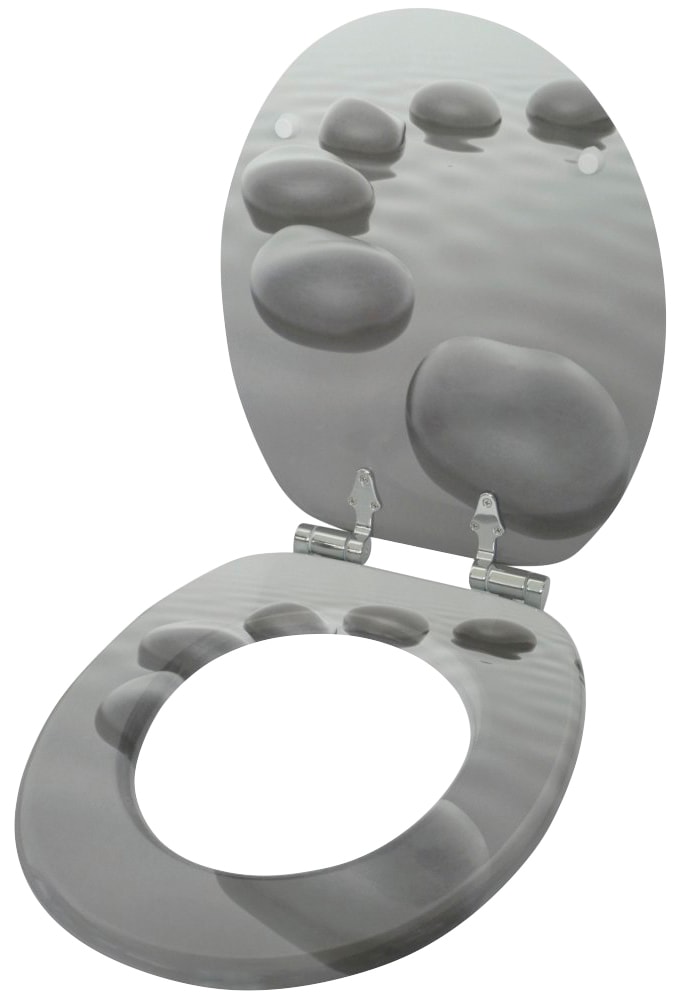 Sanilo Set d'accessoires de salle de bain »Black Stones« bestehend aus WC-Sitz, Badteppich, Stöpsel, Seifenspender, WC-Bürste