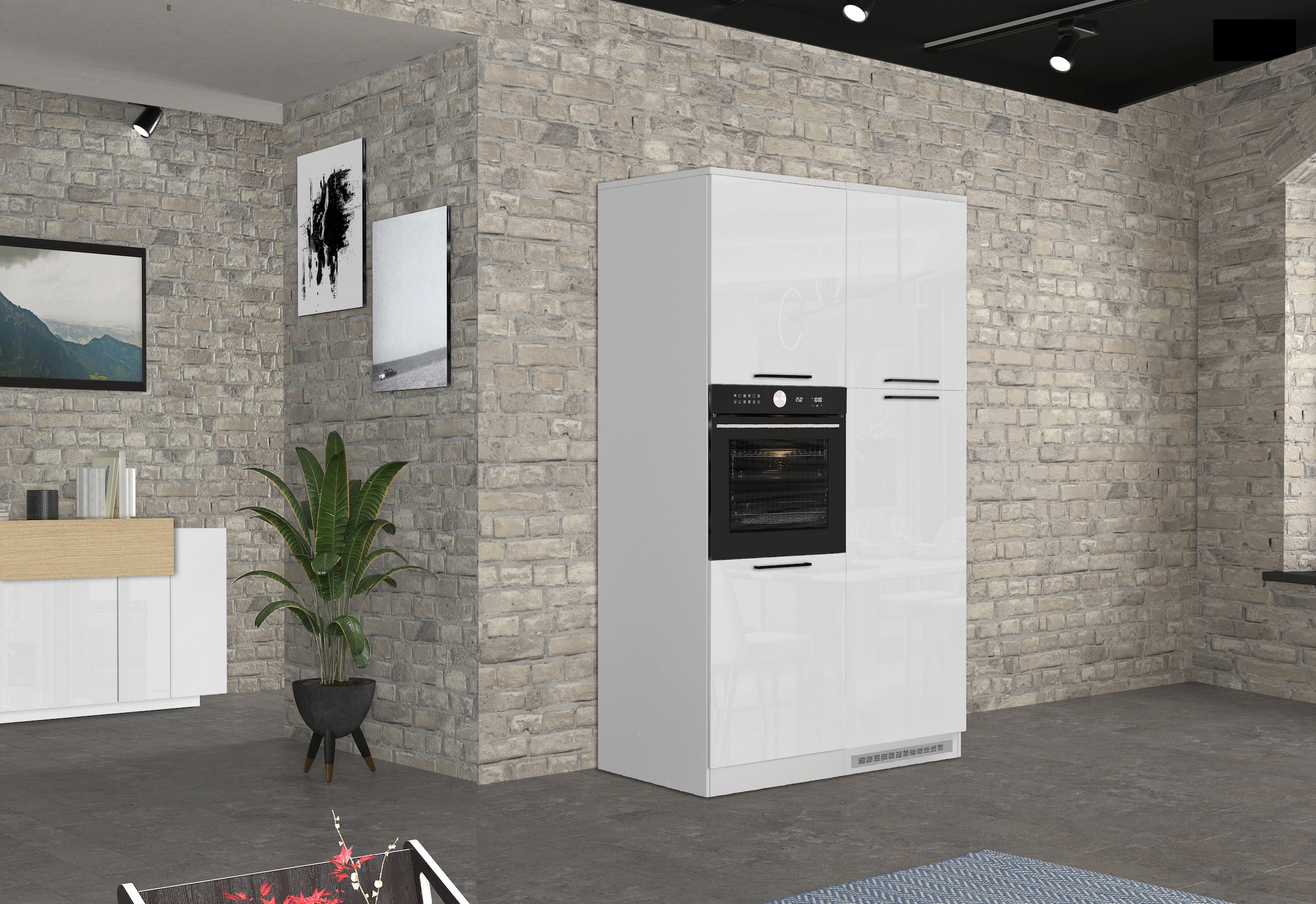 KOCHSTATION Backofenumbauschrank »Luna, Backofenschrank, Backofen-Hochschrank, Made in Italy« B/T/H: 60×60×214,5 cm, Oberplatte mit 25 mm Stärke
