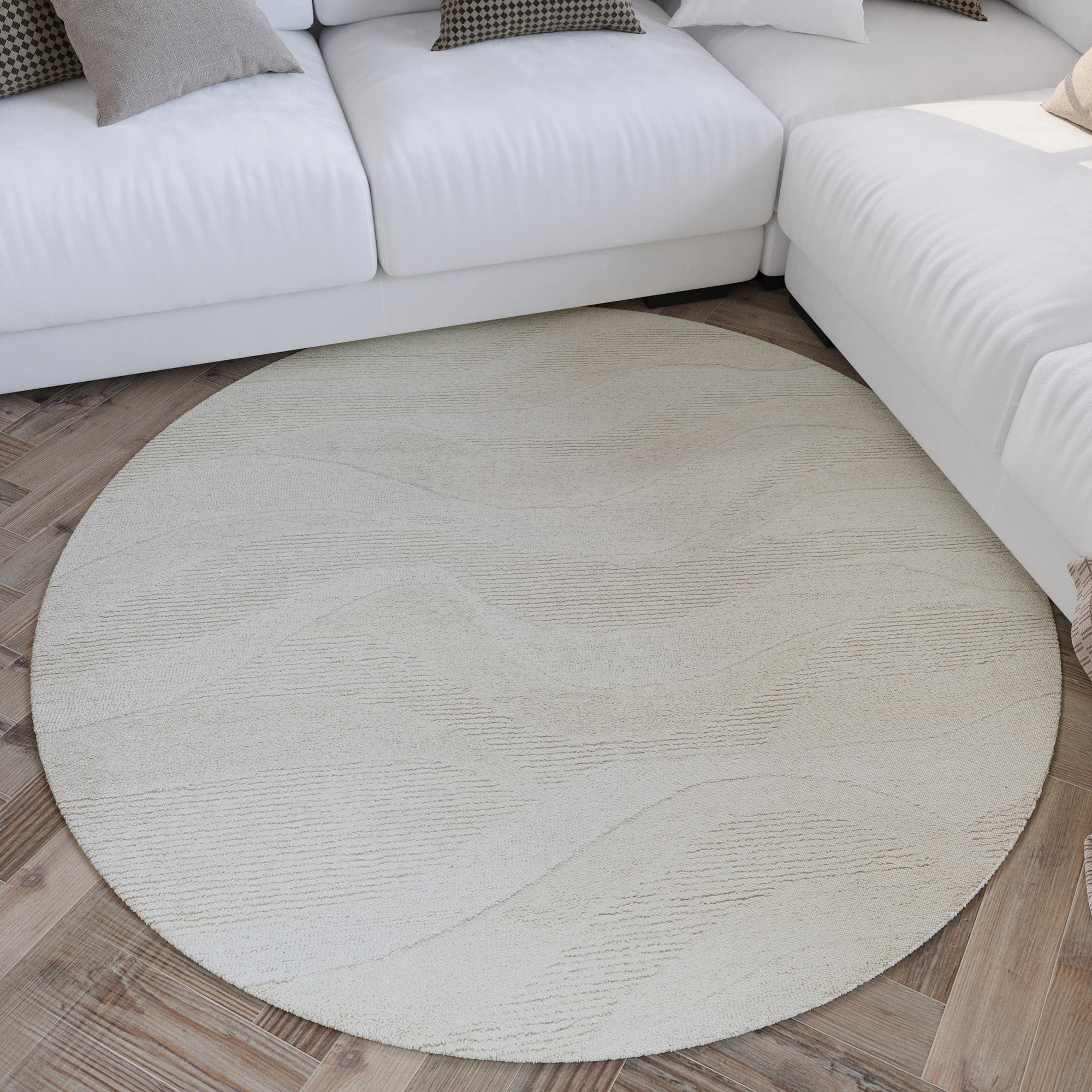 Image of Wecon home Wollteppich "Hamptons THIRTYFOUR" rund 15 mm Höhe Schurwolle, Kurzflor, Wohnzimmer, Schlafzimmer, elegant, Wellen-Muster