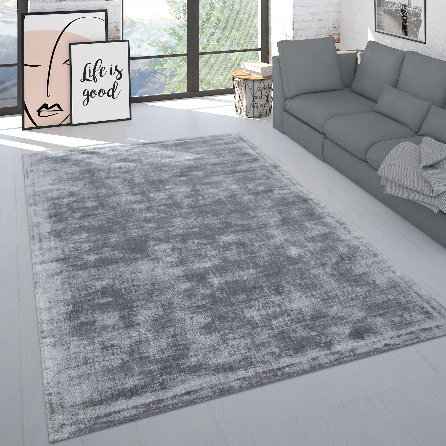 Image of Paco Home Teppich "Nagpur 260" rechteckig 12 mm Höhe Handweb, Kurzflor, 80% Viskose, mit leichtem Schimmer, handgewebt