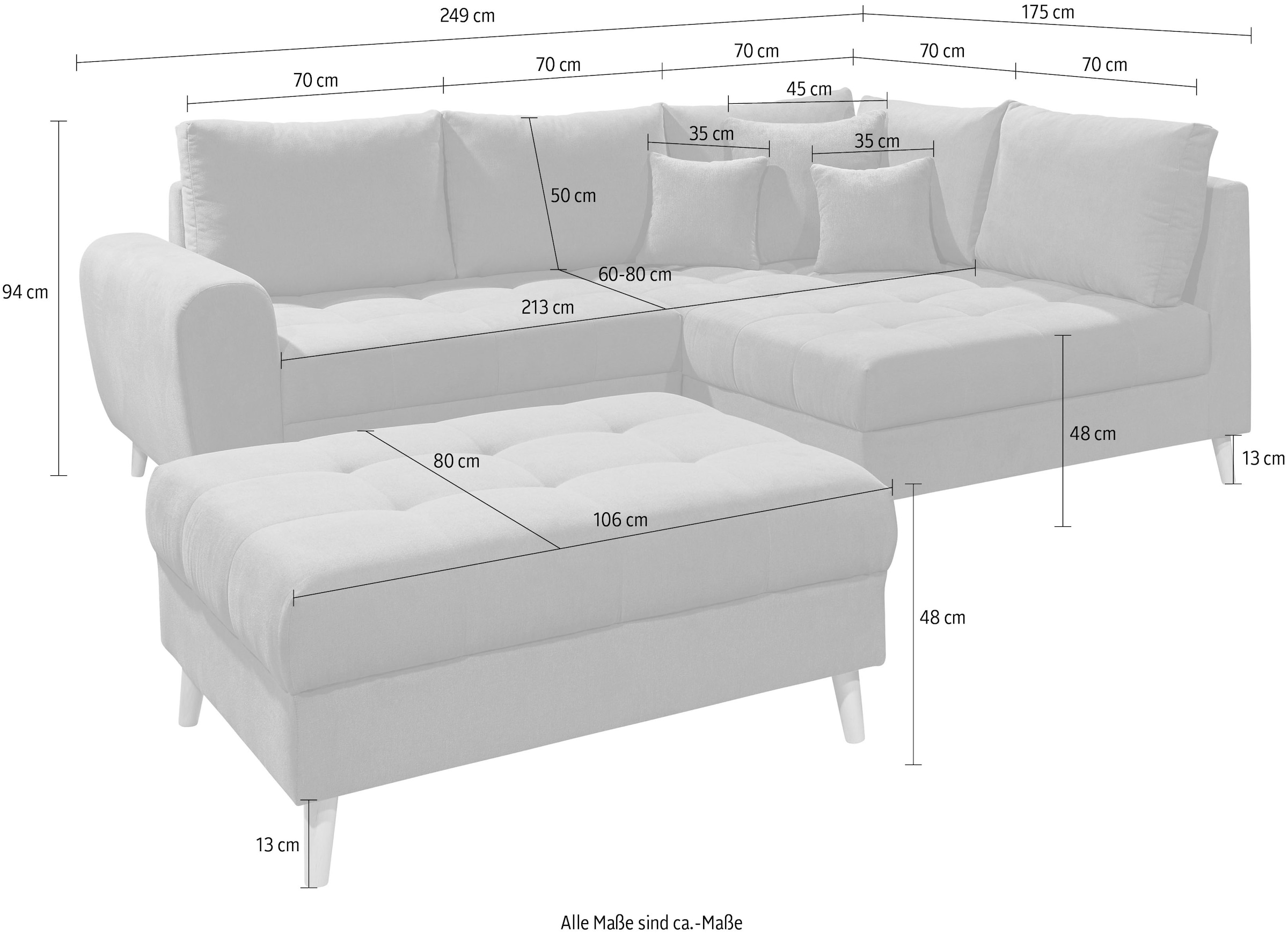 ED EXCITING DESIGN Ecksofa »Alice L-Form« mit Hocker & 3 Zierkissen