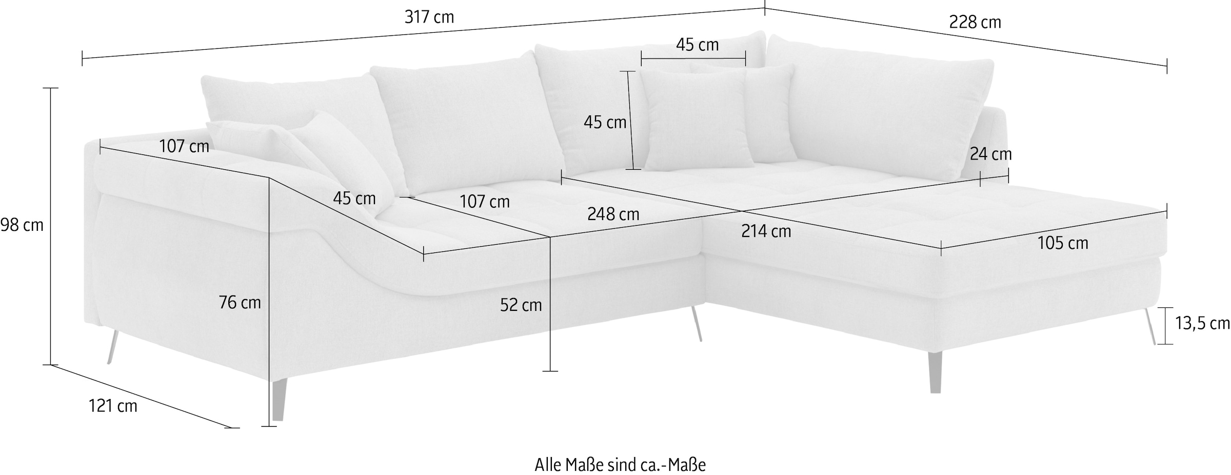 Mr. Couch Ecksofa »Portofino L-Form«, 4 Bezugsqualitäten, 13,5 cm hohe Metall-Profilfüsse in matt-schwarz
