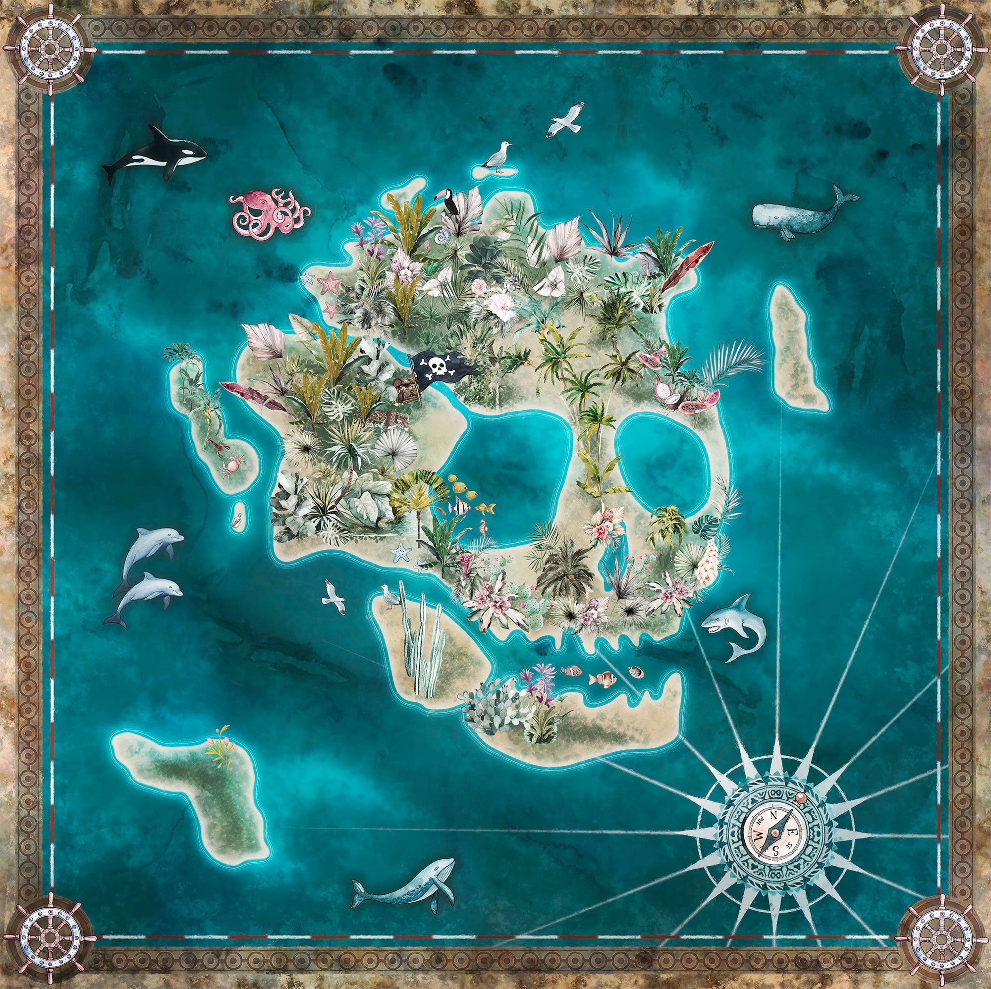 Image of Komar Vliestapete "Digitaldruck Vlies - Skull Island - Grösse 250 x 250 cm" bedruckt glatt Kinderzimmer
