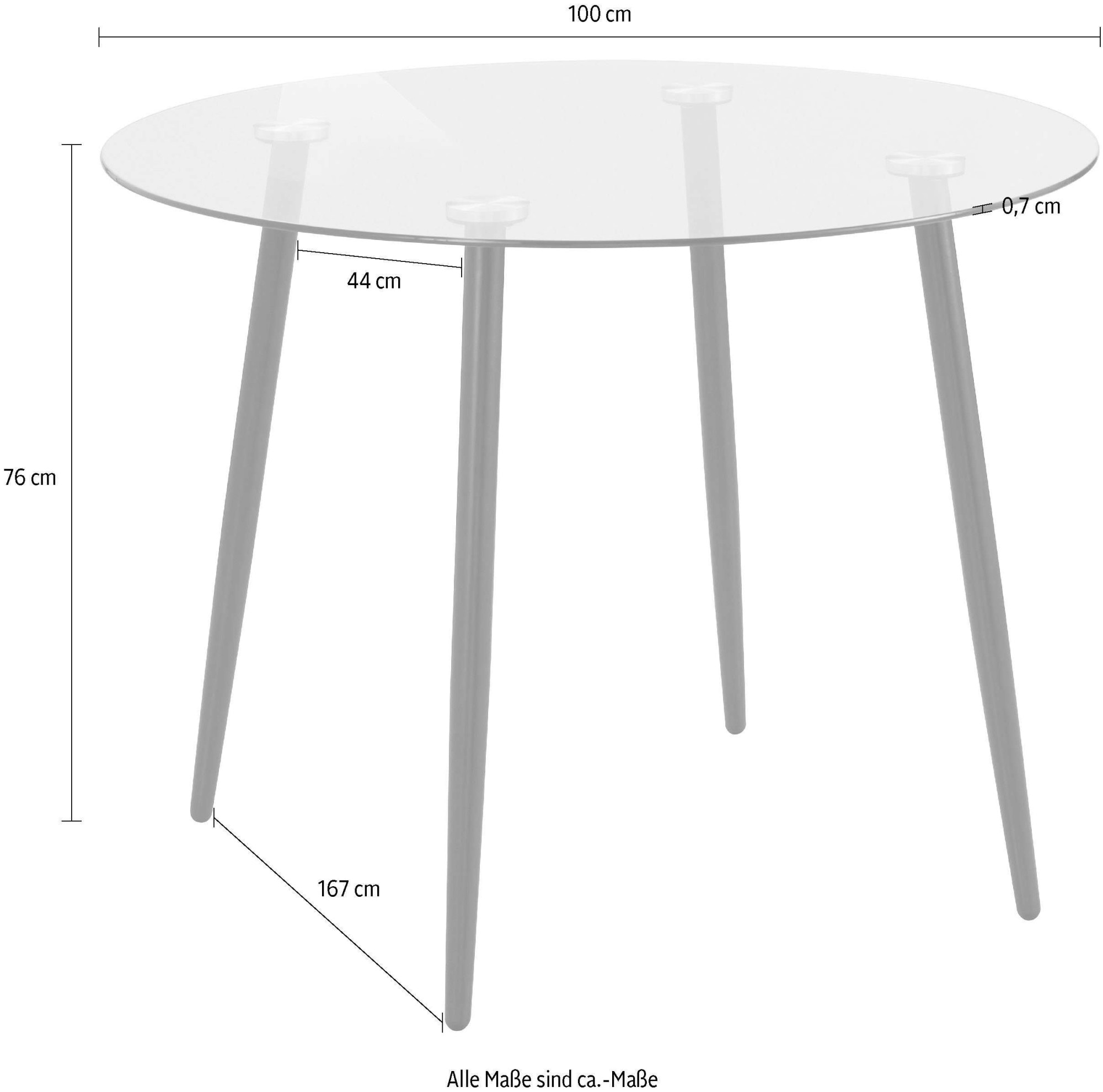 INOSIGN Essgruppe »Danny-Malio«, (Set, 5 tlg., Set 100 cm), Glastisch 100x100 cm mit 4 Stühlen (Veloursstoff), Gestell aus Metall