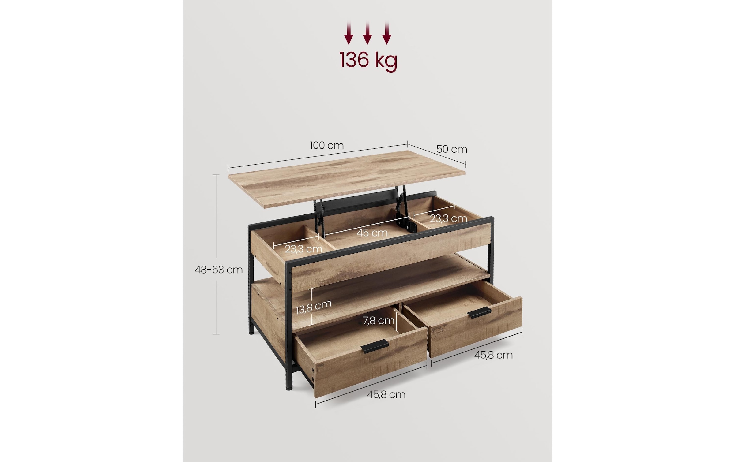 VASAGLE Couchtisch »100 x 48 cm/63 cm«