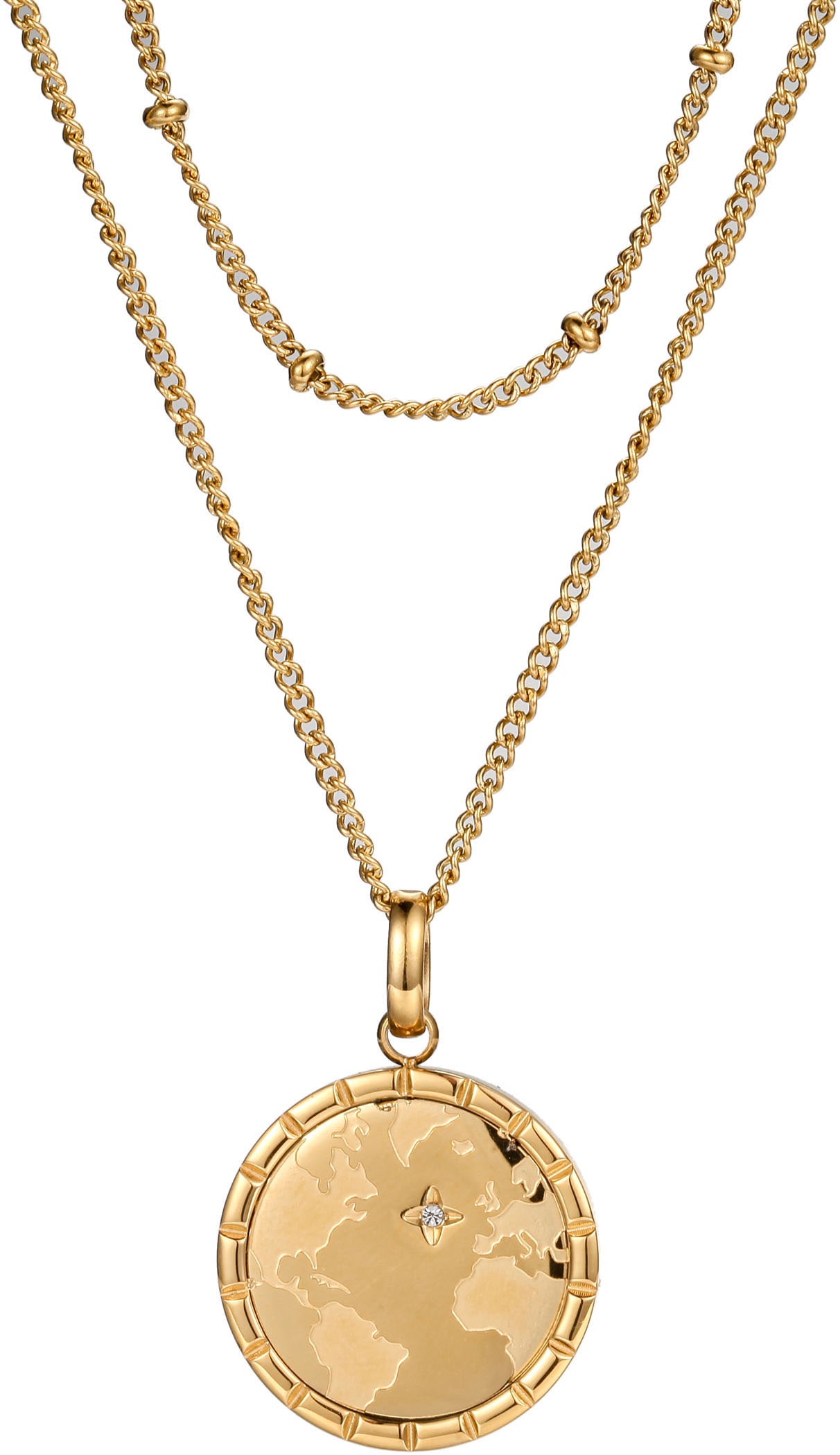 Image of Firetti Kette mit Anhänger "Schmuck Geschenk Edelstahl Halsschmuck Halskette Planet Earth Welt" mit Zirkonia (synth.)