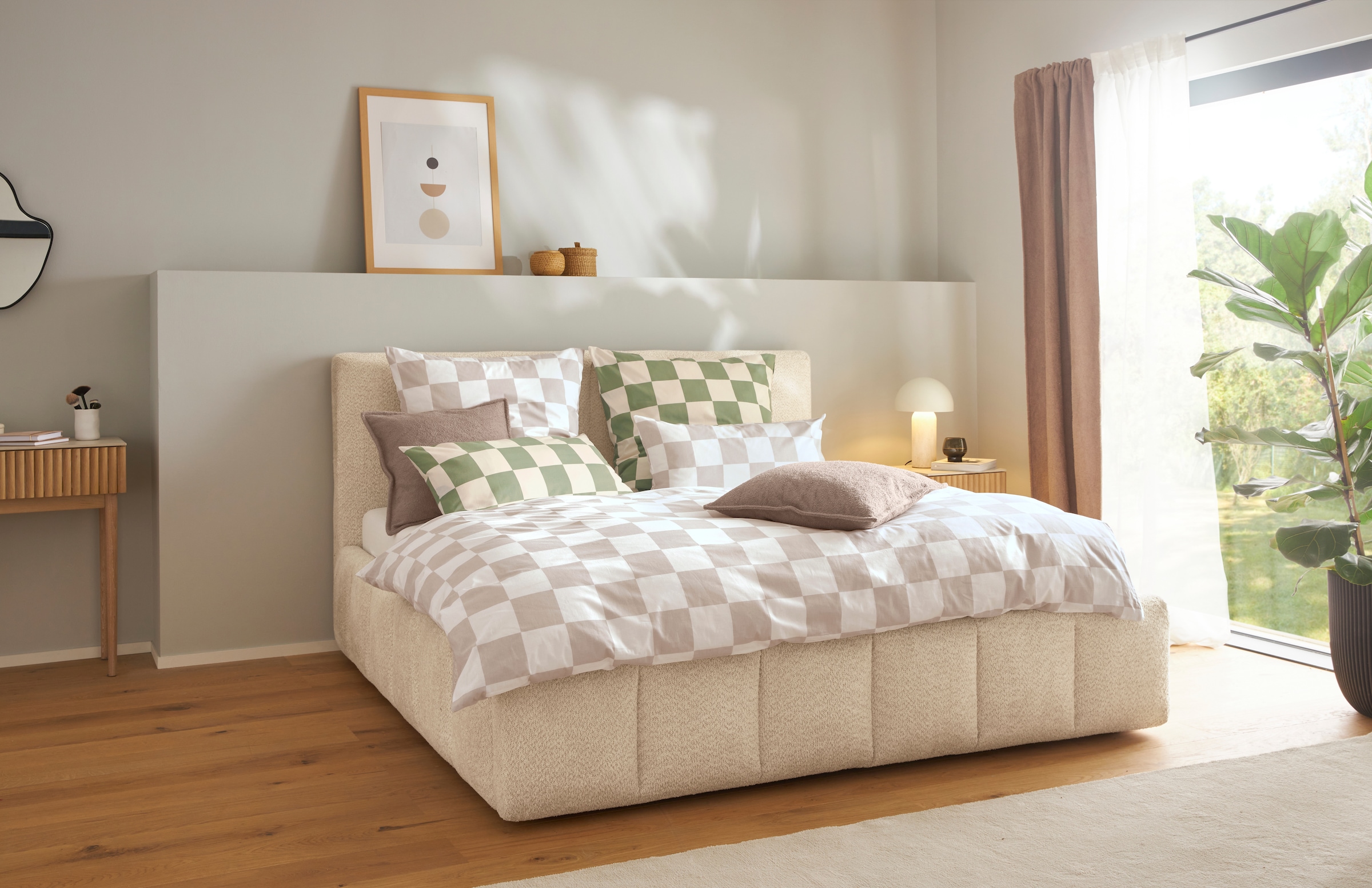 homsy by Ana Johnson Lit rembourré »Somny wahlweise mit Bettkasten, erhältlich in verschiedenen Breiten« luxurious gepolstertes Kopfteil und Rahmen, Bezug mit Bouclécharakter