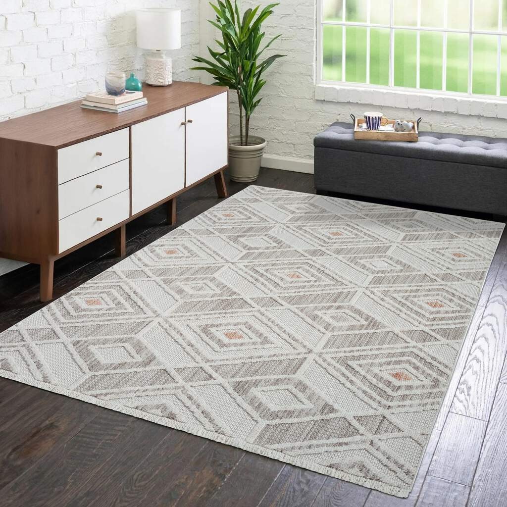 Image of Carpet City Teppich "LINDO 8875" rechteckig 11 mm Höhe Kurzflor, Hochtief-Muster/ 3D-Effekt, Fransen, Boho-Stil, Wohnzimmer