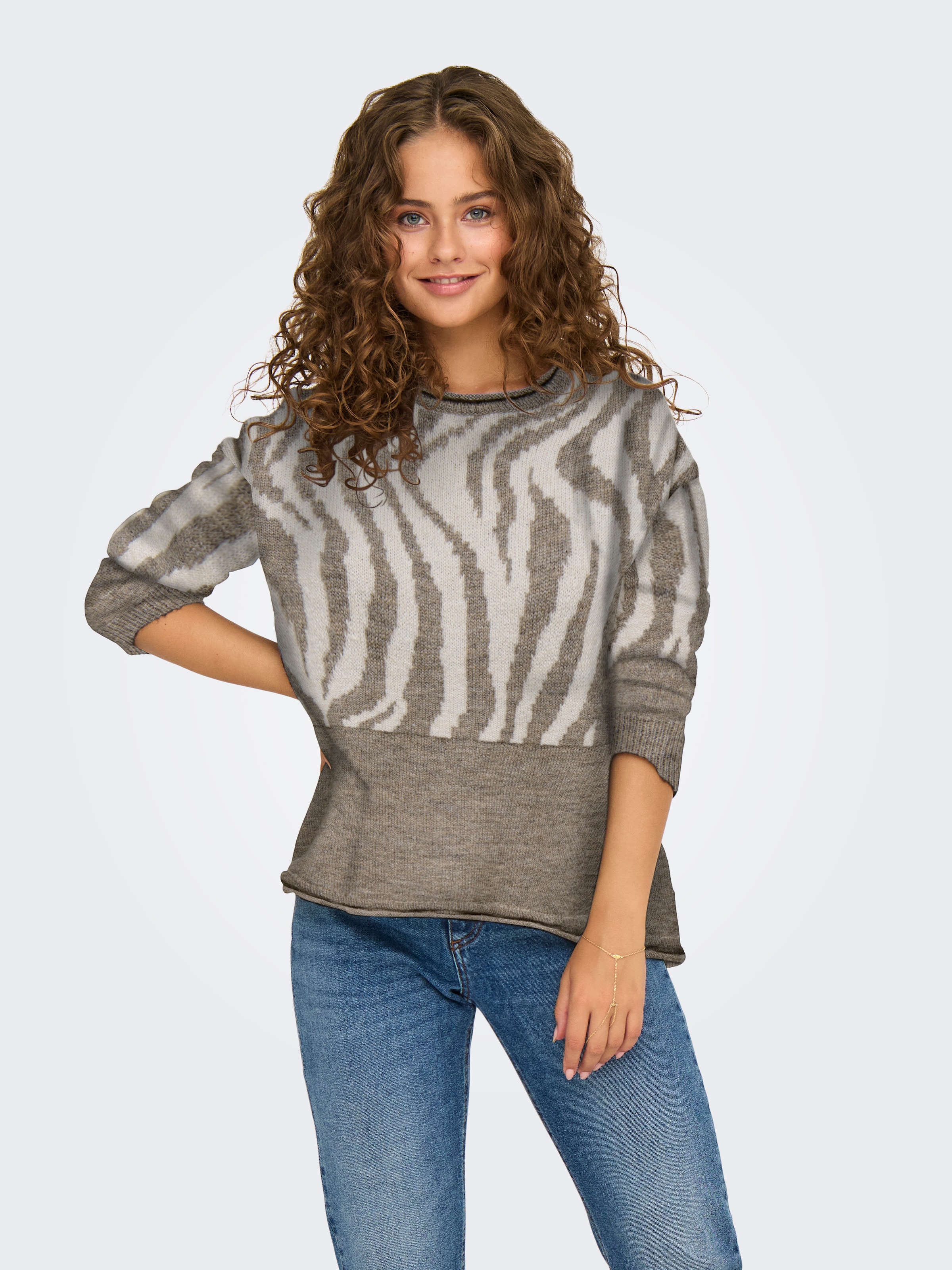 Image of ONLY Rundhalspullover "ONLJADE ANIMAL LS O-NECK NOOS KNT" Kunstfaser, regular fit