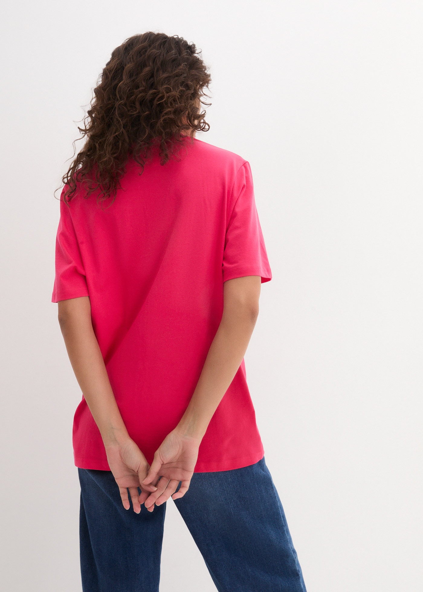 bonprix T-shirt long »Weites Long-Shirt mit V-Ausschnitt, Kurzarm (5er Pack)« Paquet, 5 pièces coupe ample, manches courtes, col en V, uni