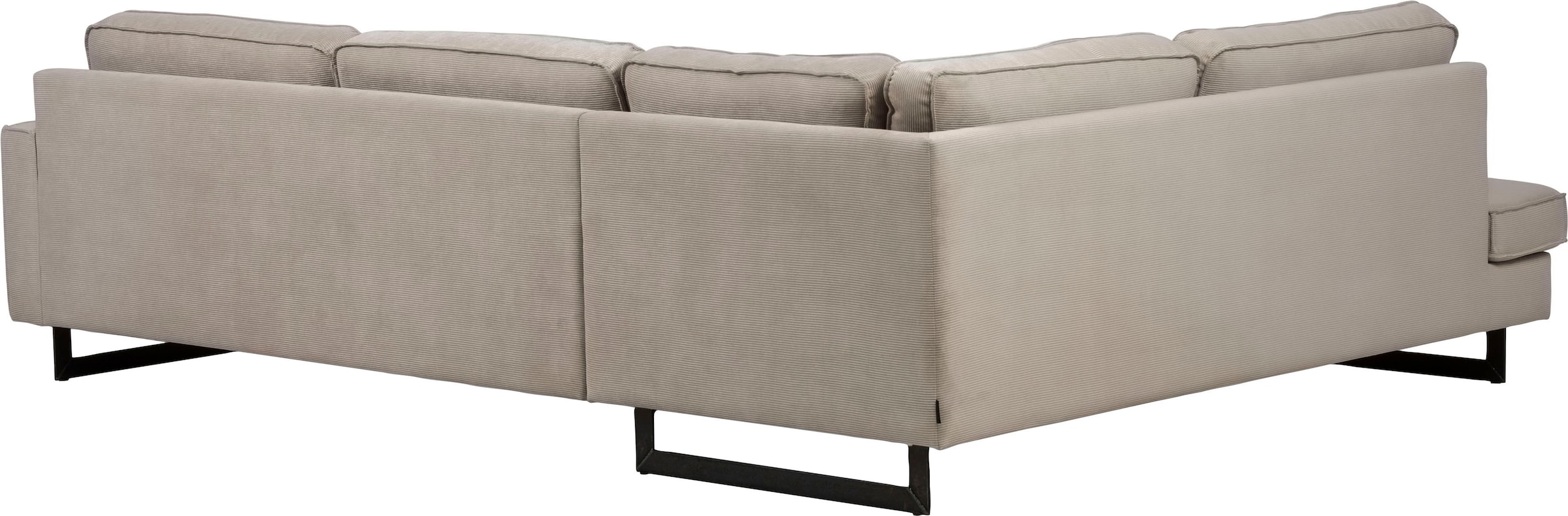 Places of Style Ecksofa »Pinto, 290 cm, Cord, Chenille, Lederoptik, Ottomane links / rechts«, mit Keder, schwarze Metallfüsse, Wellenunterfederung