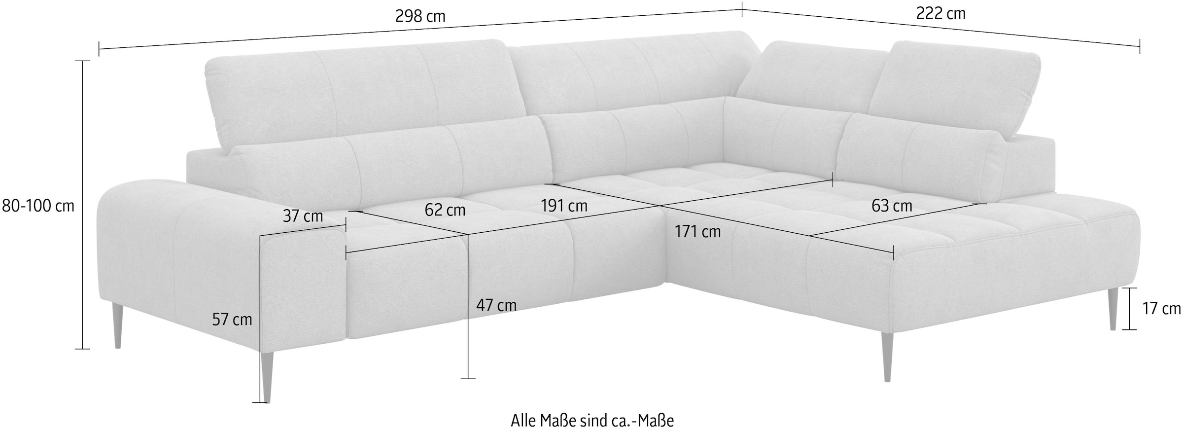 COTTA Canapé d'angle »Theo L-Form, B: 298 cm« avec réglage de la tête, réglage de la profondeur d'assise optionnel