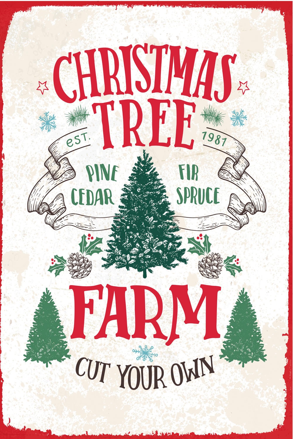 queence Metallbild »Tree Farm« Schriftzug | Schriftzüge | Sprüche | Sprüche & Texte | Tannenbaum | Weihnachten 1 Stk. tlg. Stahlschilder