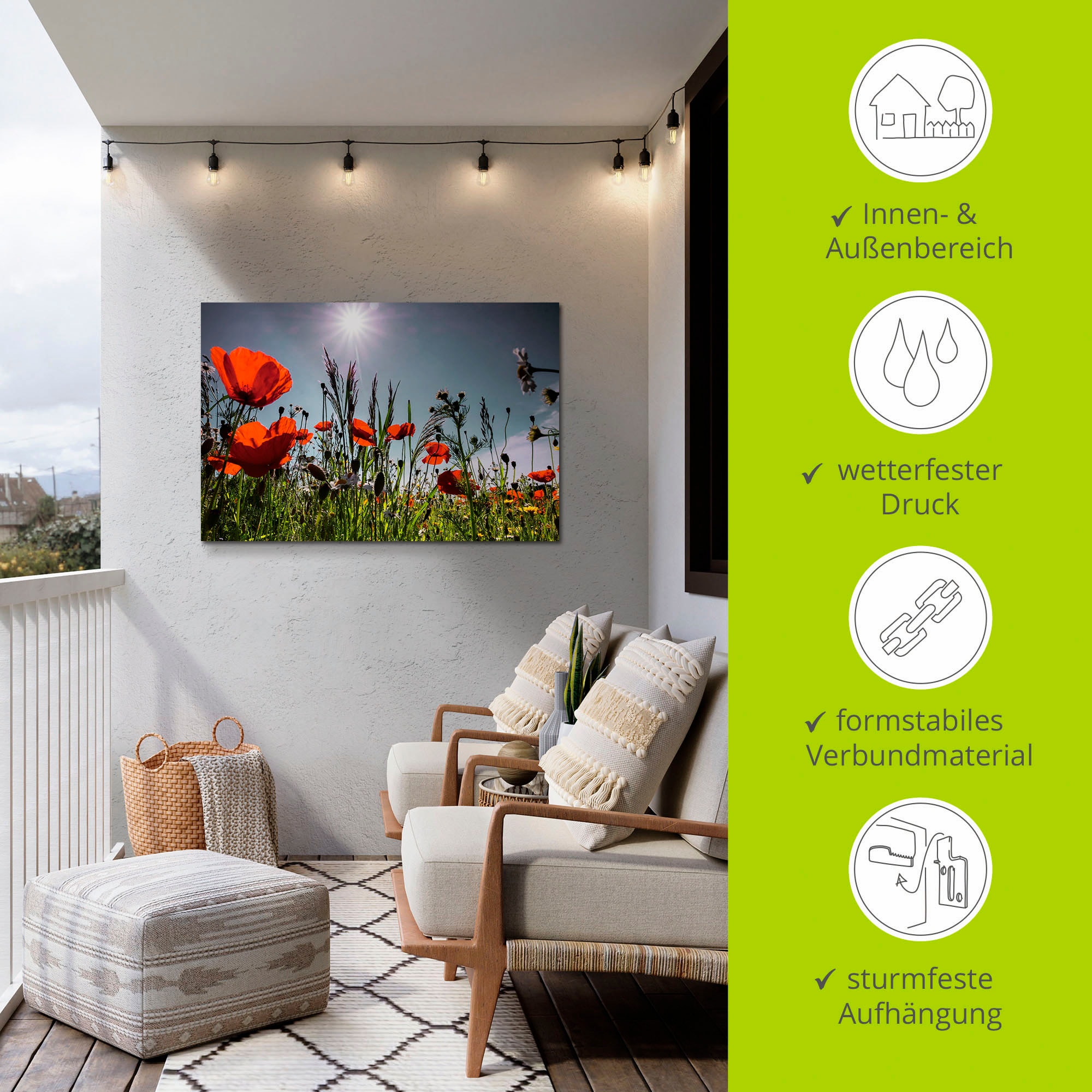 Artland Impression alu-dibond »Mohnblumenwiese« 1 cuis tlg. für Innen- und Aussenbereich geeignet, Outdoorbild