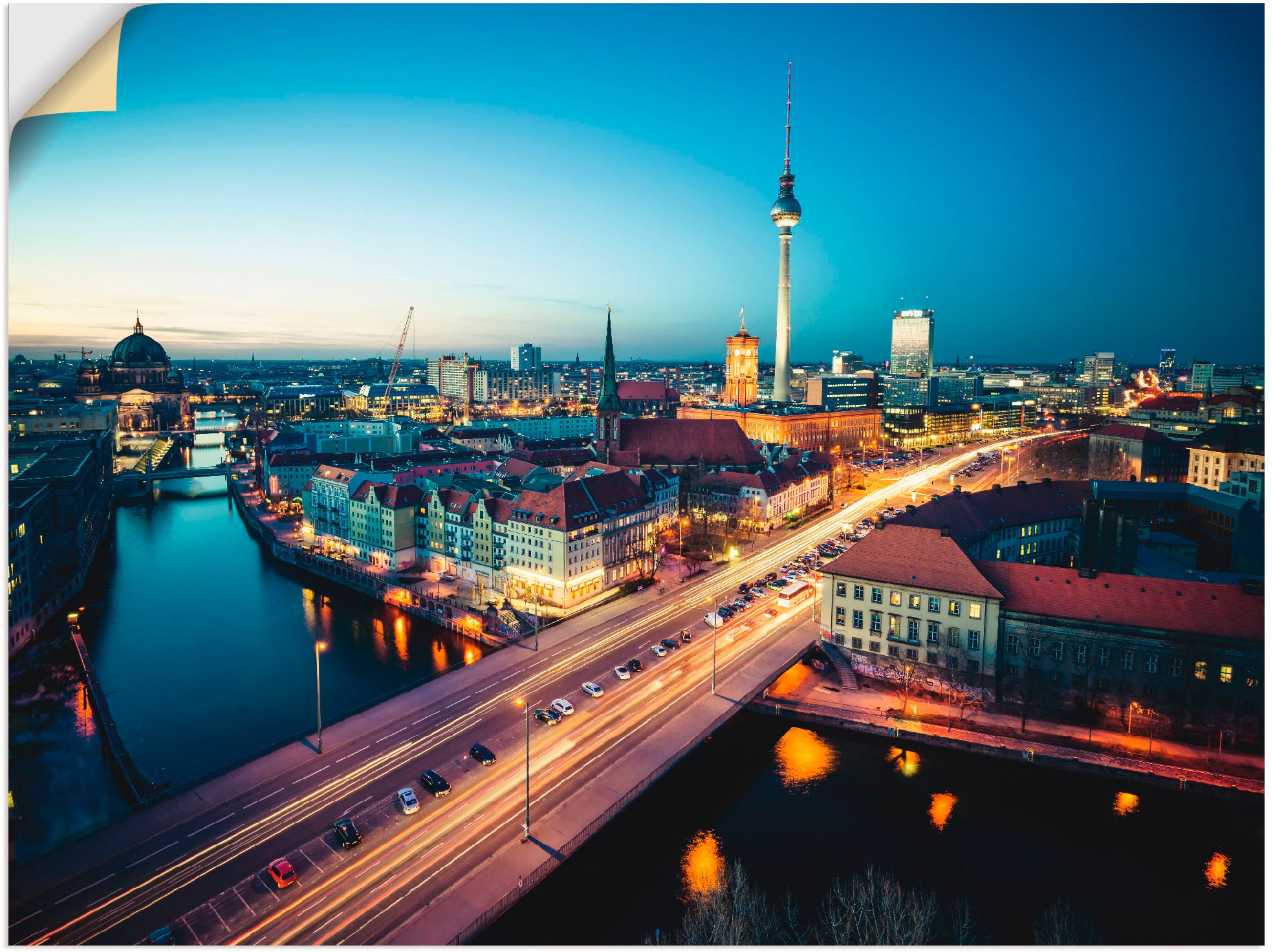 Image of Artland Wandbild »Berlin Cityscape am Abend«, Deutschland, (1 St.), in vielen Grössen & Produktarten - Alubild / Outdoorbild für den Aussenbereich, Leinwandbild, Poster, Wandaufkleber / Wandtattoo auch für Badezimmer geeignet bei Ackermann Versand Schweiz