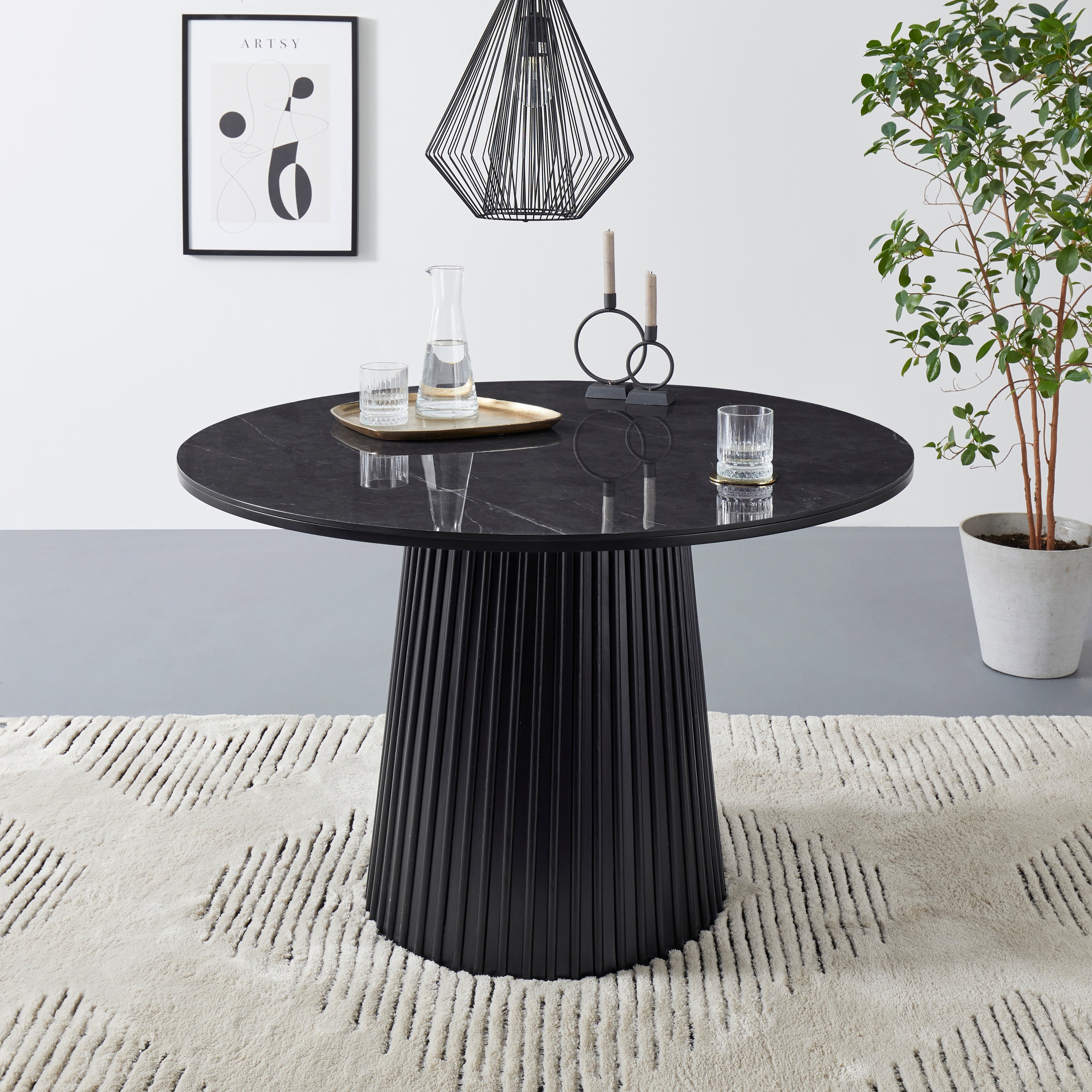 Image of GOODproduct Esstisch "Roos" Fuss aus massiver Esche, Esstisch mit hochwertige Keramikoberfläche, massiver Holzfuss aus Esche