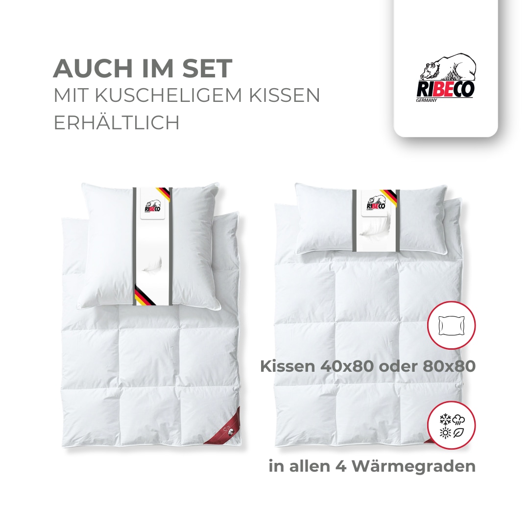 RIBECO Couette en duvet + oreiller »Johanna« couette en duvet & oreiller en plumes Fabriqué en Allemagne