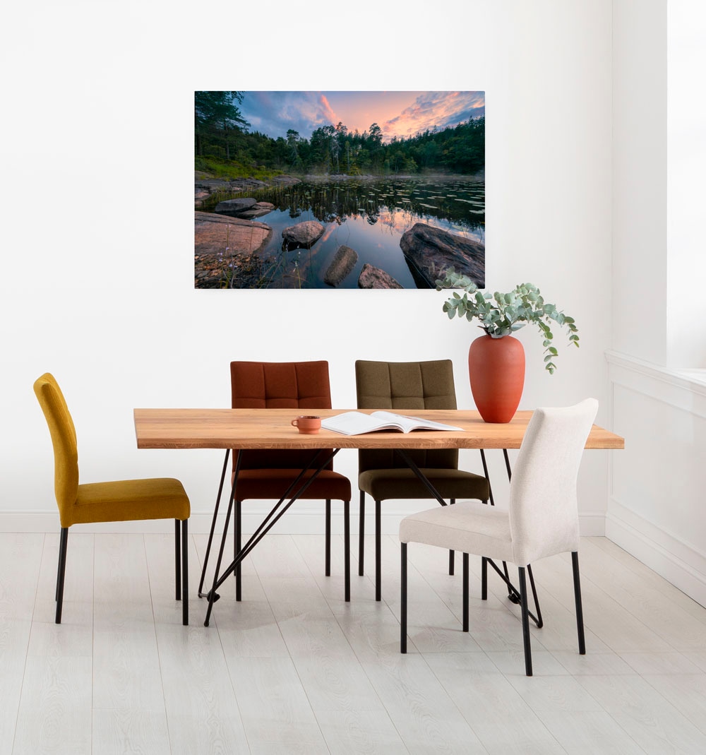 Image of Komar Leinwandbild "Mystic Shores - Grösse 90 x 60 cm" Baum Berge Blumen Blätter Foto Jahreszeiten Landschaft Meer Natur Palmen Strand Packung, 1 Stk. tlg. Keilrahmenbild mi Echtholzrahmen