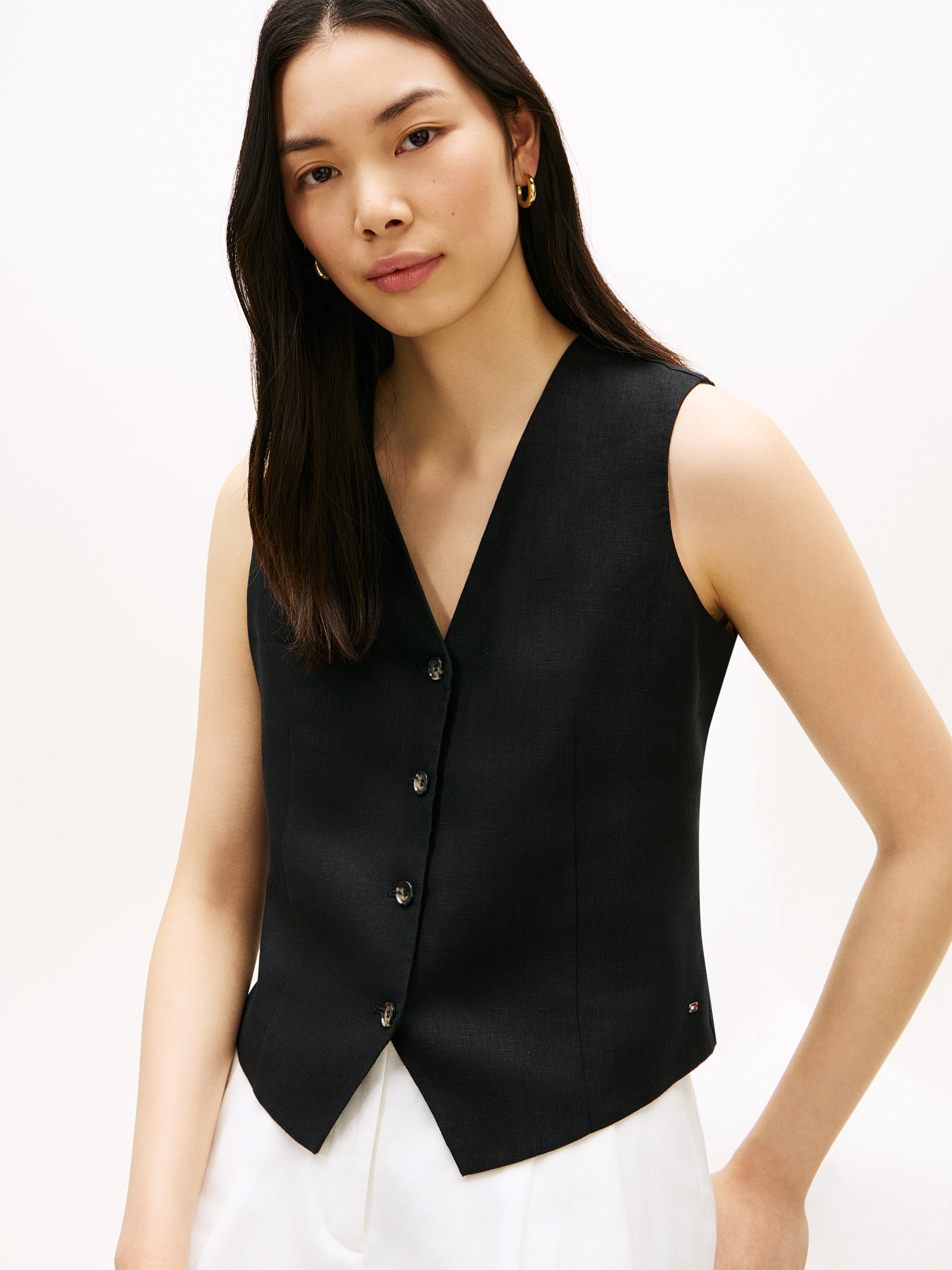 Tommy Hilfiger Gilet de costume »NEW ESS LINEN VEST« avec broderie du logo