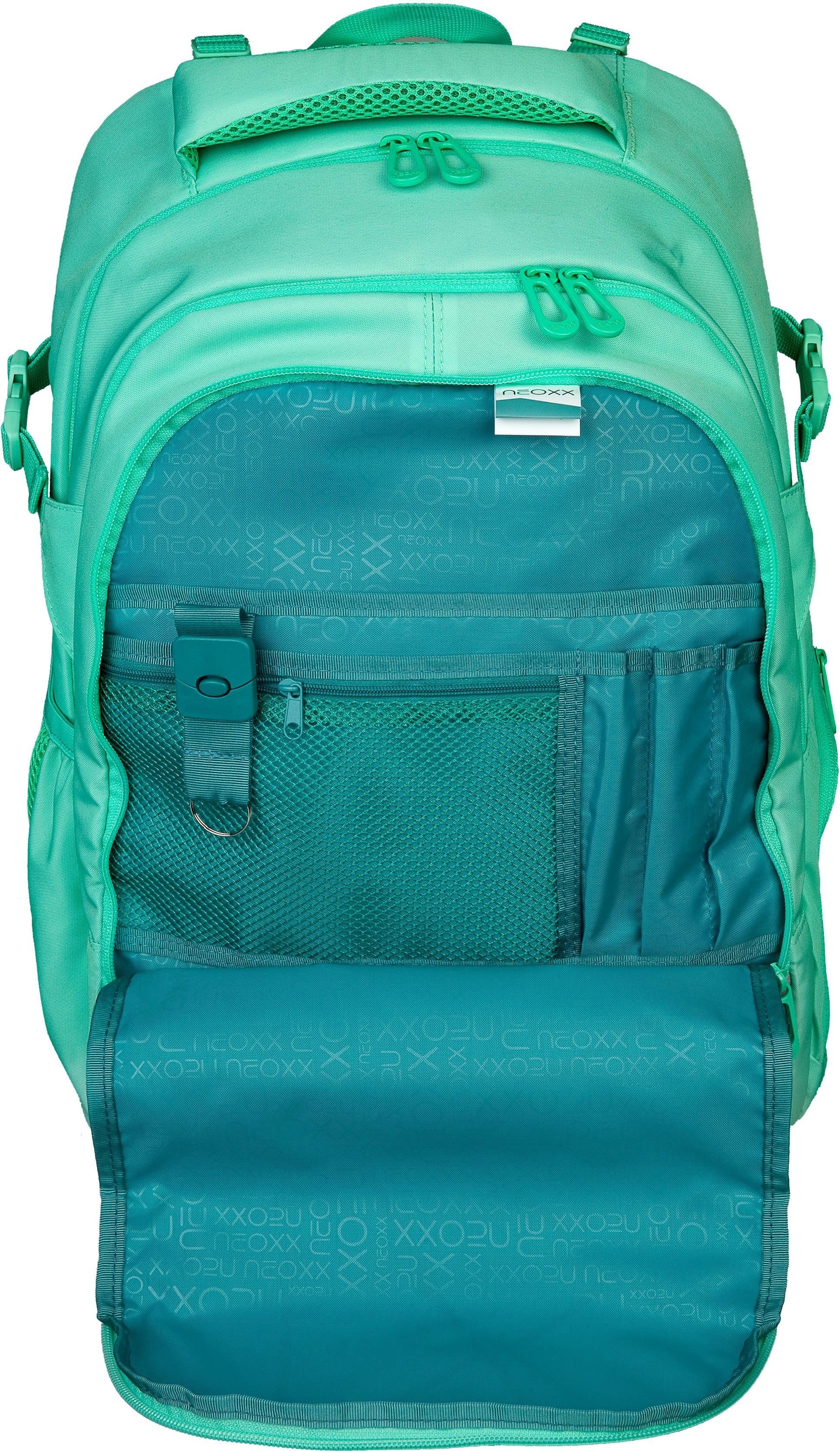 neoxx Schulrucksack »Active, Mint to be«, reflektierende Details, aus recycelten PET-Flaschen