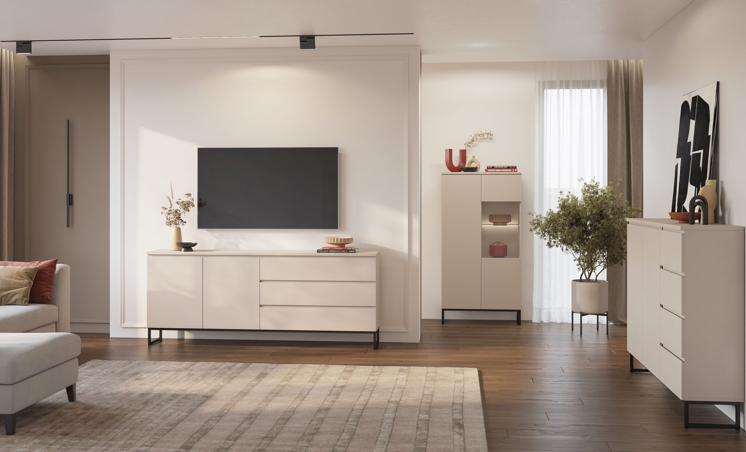 GOODproduct Sideboard »Modo II, Breite 150 cm, moderne grifflose Kommode 2Türen/4 SK« Schubladenschrank viel Stauraum, Einlegeböden verstellbar, Metallkufen