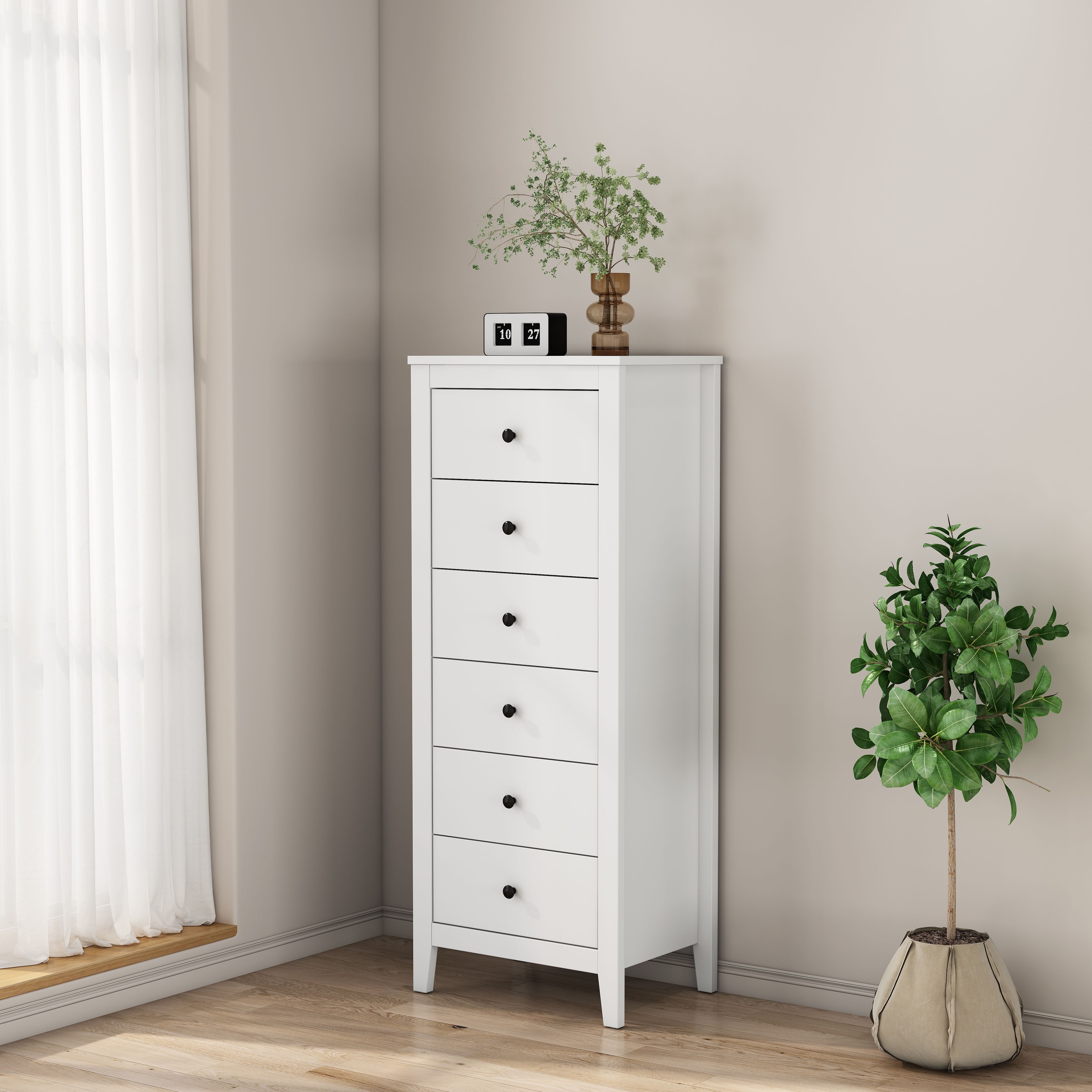 Image of GOODproduct Kombikommode "Borkum Sideboard Anrichte mit 6 Schubladen Landhaus weiss" hochwertige Griffe aus Metall, Kommode Schrank Wäscheschrank mit 6 Schubladen