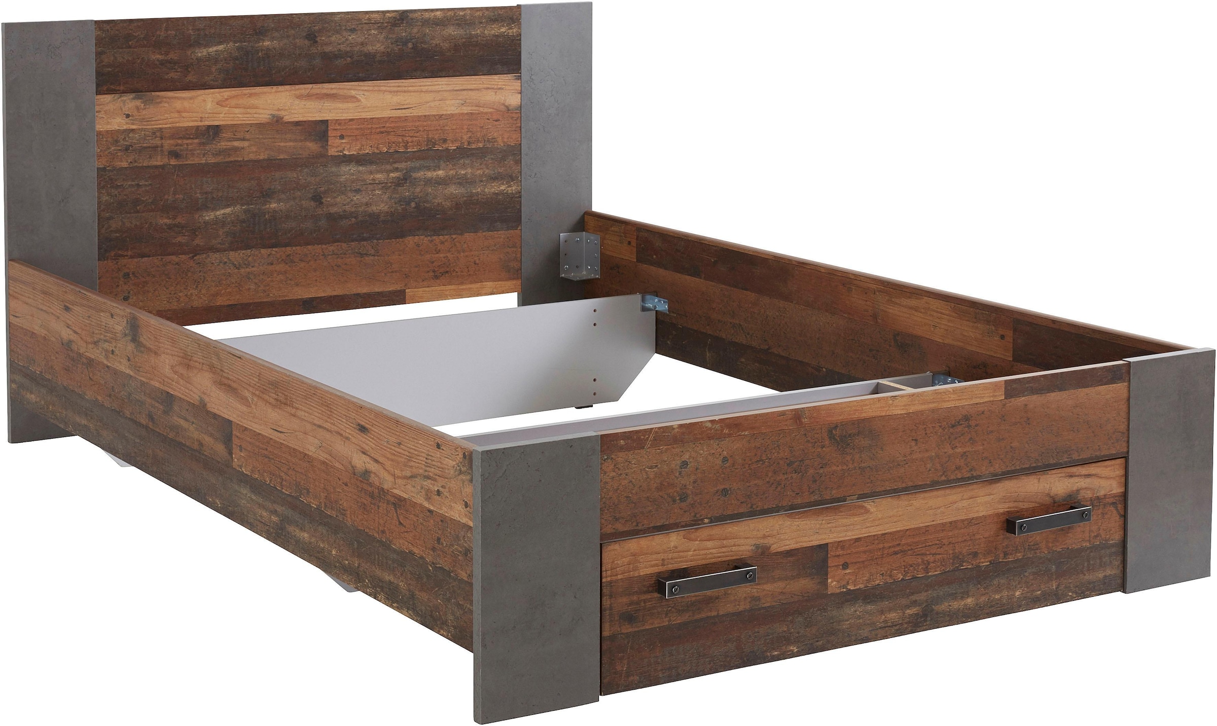 FORTE Bett »Clif, Jugendbett, Belastbarkeit 120 KG, Schubkasten optional« Liegefläche 140cmx200cm,  Industrial Design