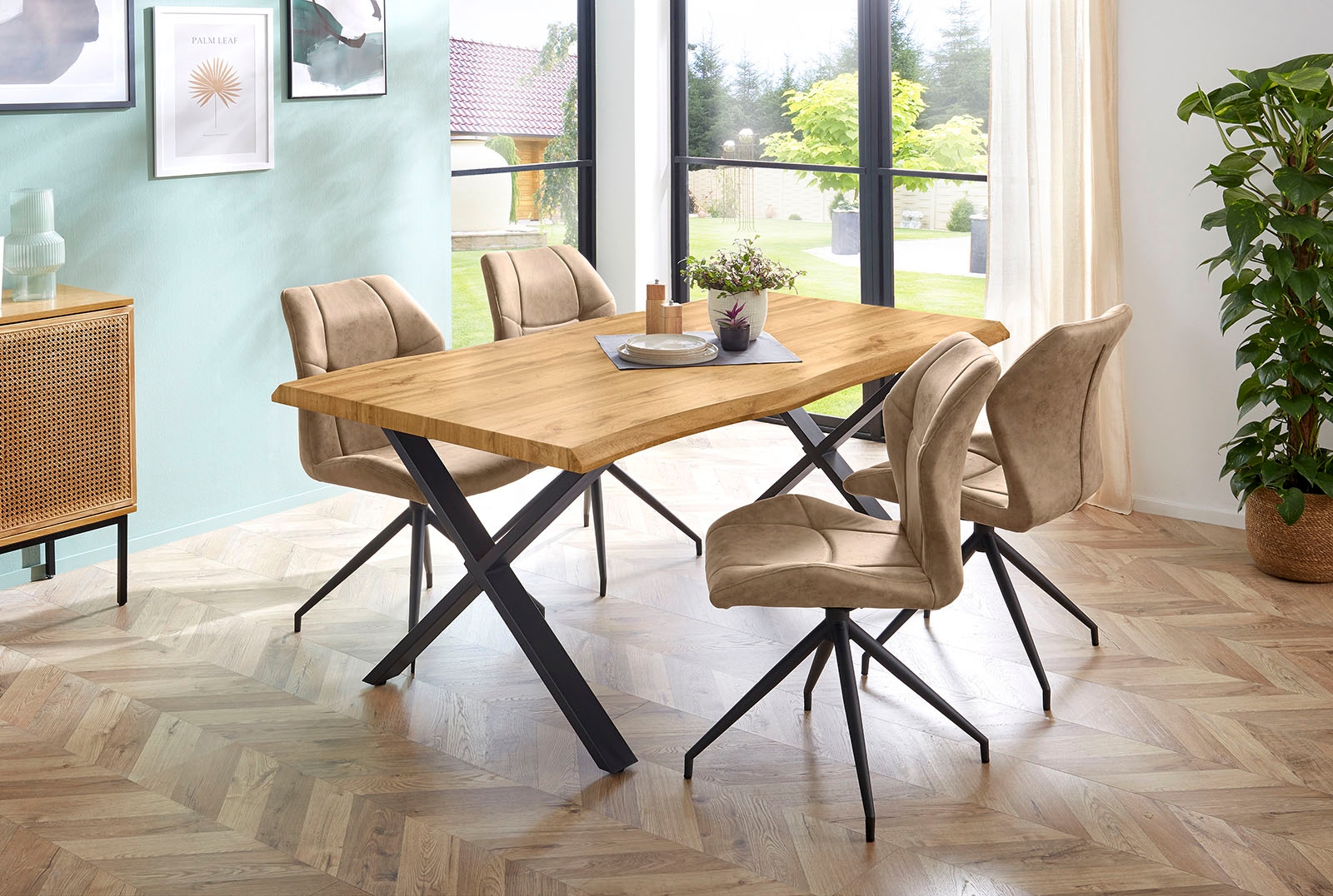 Jockenhöfer Gruppe Table de salle à manger »Marita« 180x100 cm geschwungene Baumkantenoptik und schwarzes Untergestell