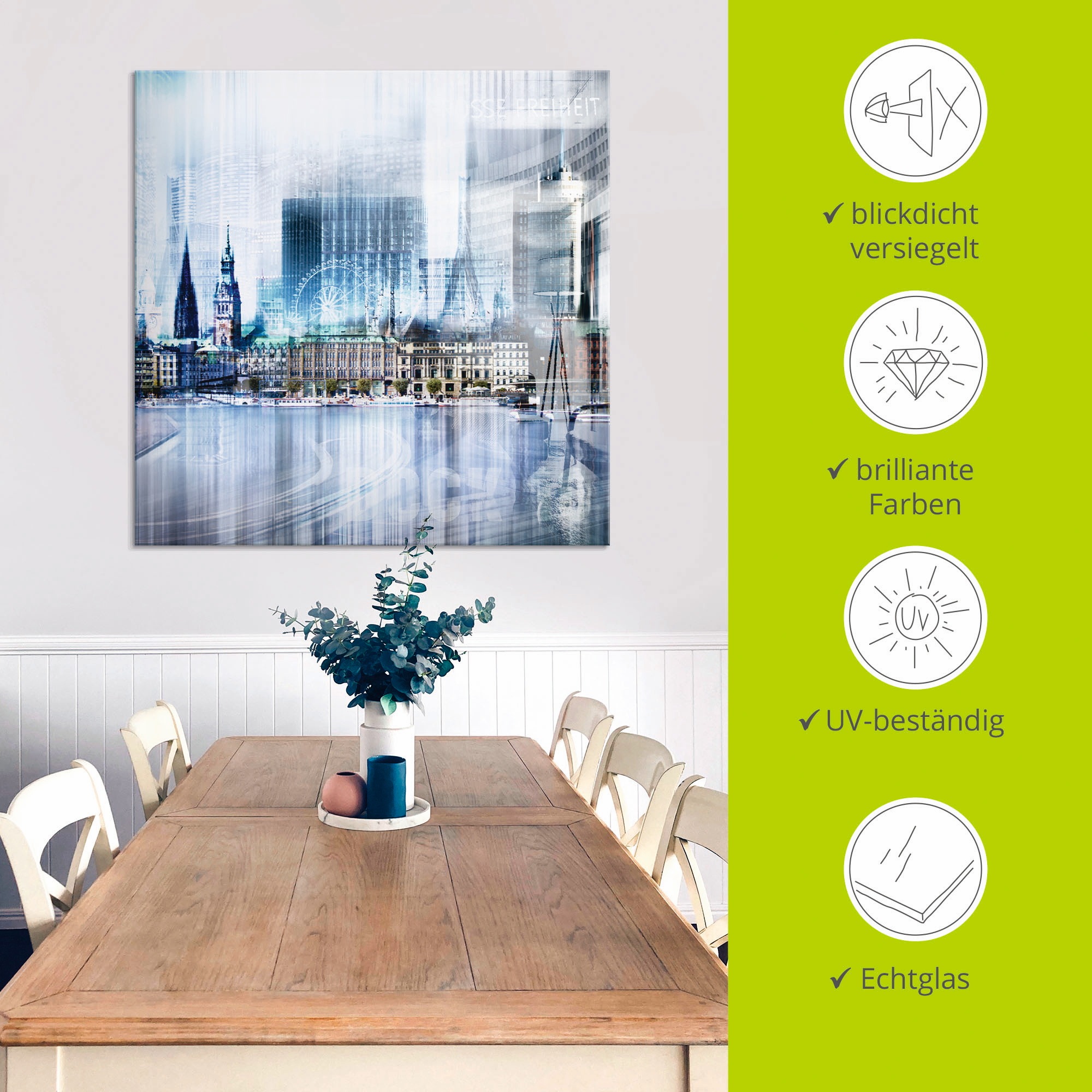 Artland Tableau en verre »Hamburg Abstrakte Collage« 1 cuis tlg. in verschiedenen Grössen