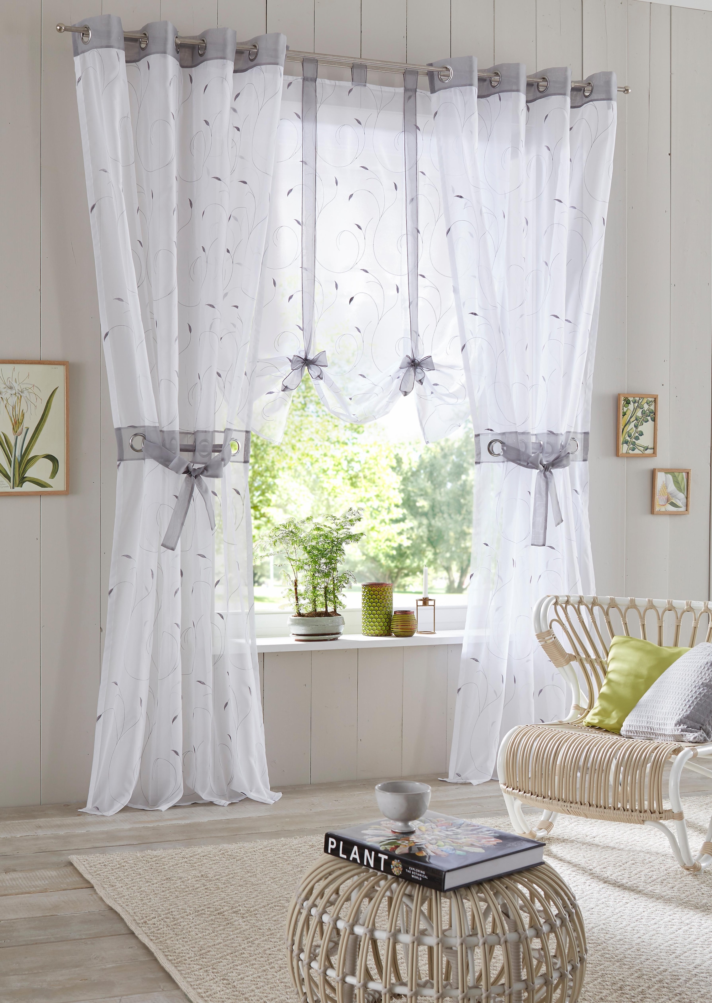 Home affaire Gardine »Jaca«, (2 St.), transparent, bestickt, Voile, inkl.  Raffhalter jetzt kaufen