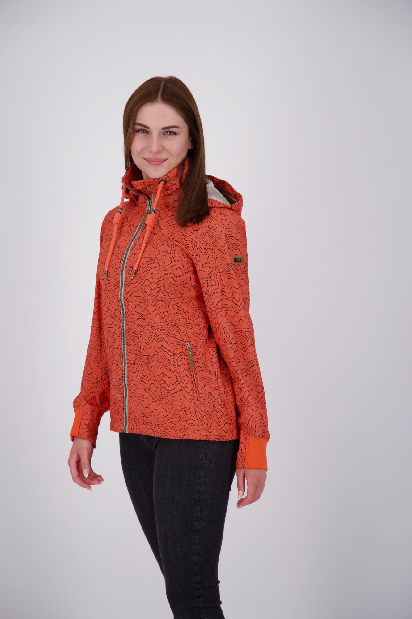 LPO Softshelljacke »SHELBY PEAK IV Women« mit Kapuze leichte Softshelljacke mit All-Over-Print und abnehmbarer Kapuze