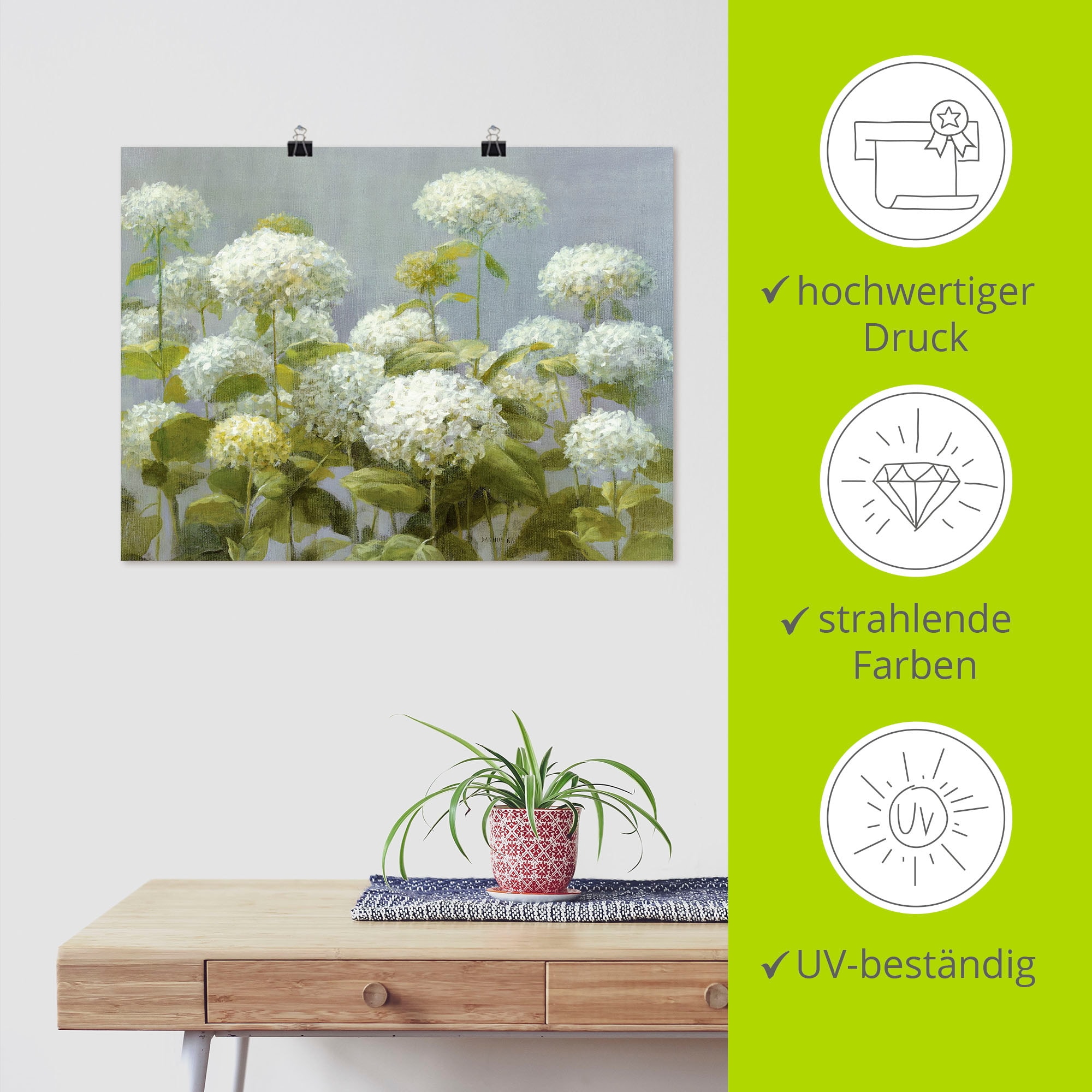 Artland Wandbild »Weisser Hortensien Garten«, Blumen, (1 St.), als Leinwandbild, Poster, Wandaufkleber in verschied. Grössen