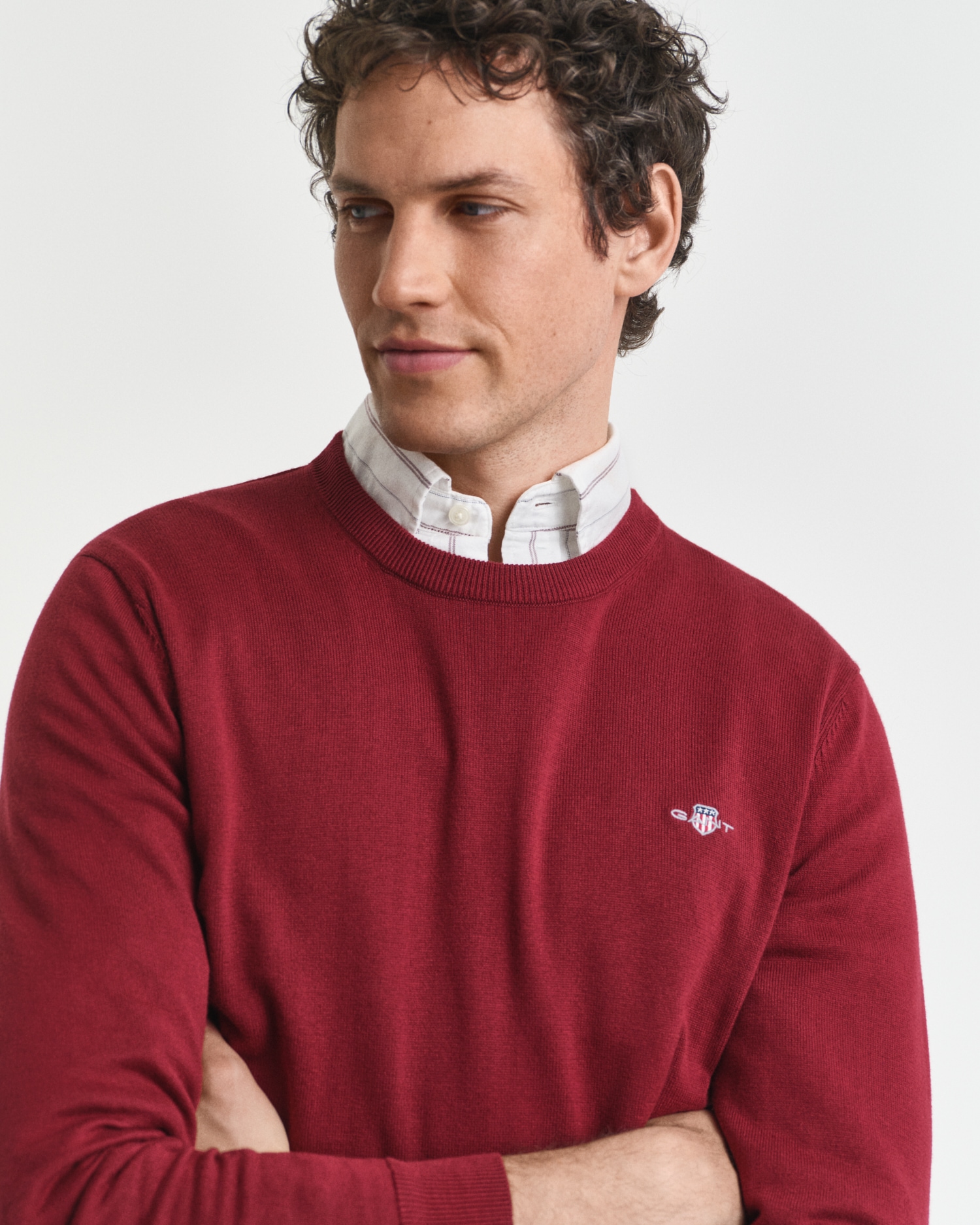 Gant Rundhalspullover »CLASSIC COTTON C-NECK«, Premium Strickpullver aus weicher 100% Baumwolle, Übergangspullover