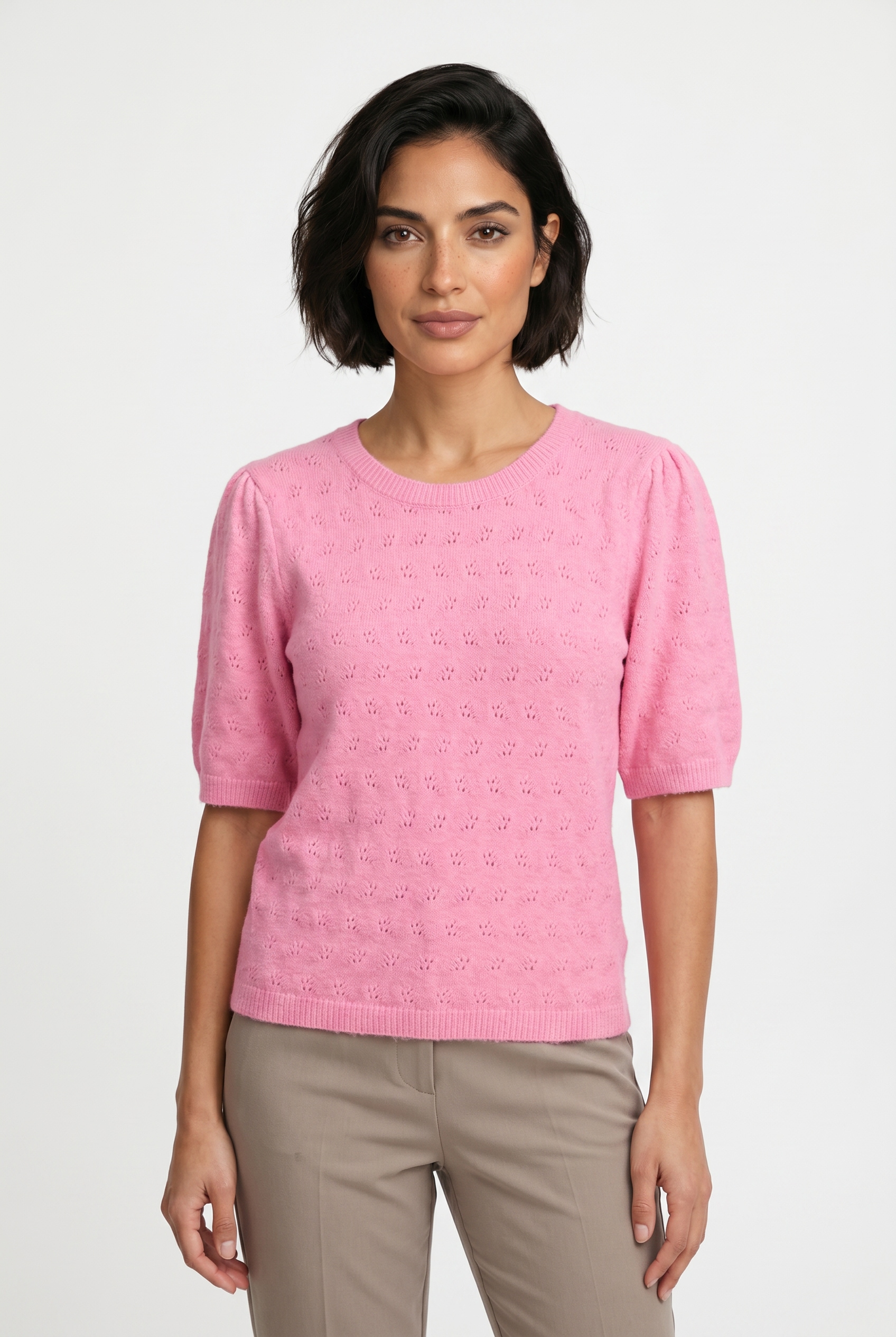 Vero Moda Pull à manches courtes »VMDOFFY STITCH 2/4 O-NECK PULLOVER NOOS« mélange de matériaux, coupe régulière