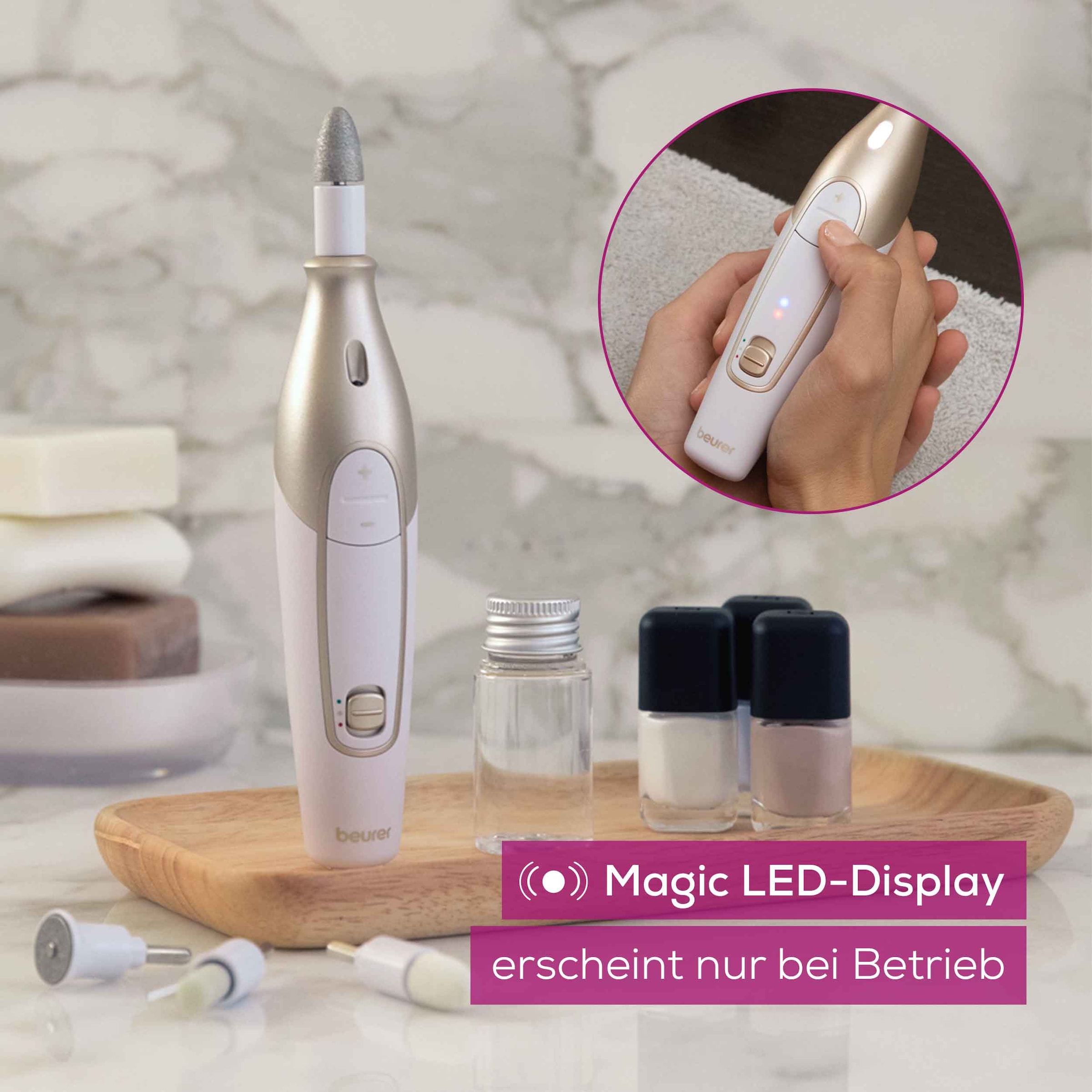 BEURER Kit manucure-pédicure »MP 64 elektrische Nagelfeile mit Akku für kabellose  Maniküre« Mit 10 Aufsätzen für professionelle Maniküre und Pediküre zuhause