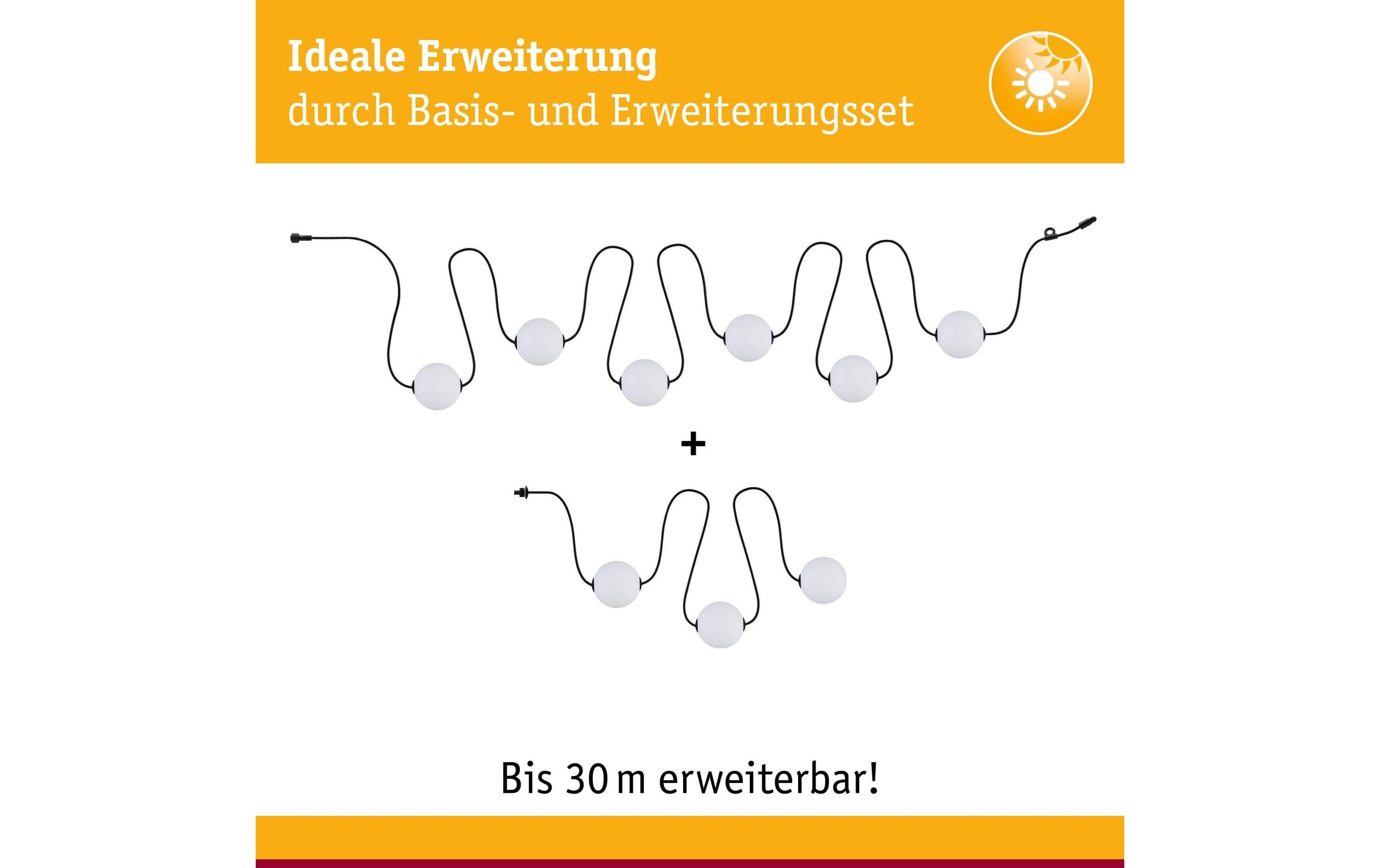 Paulmann Guirlande lumineuse LED »Naima IP67 3000K 5,8m 6x60lm Schwarz« 6 cuis-flammig spritzwassergeschützt