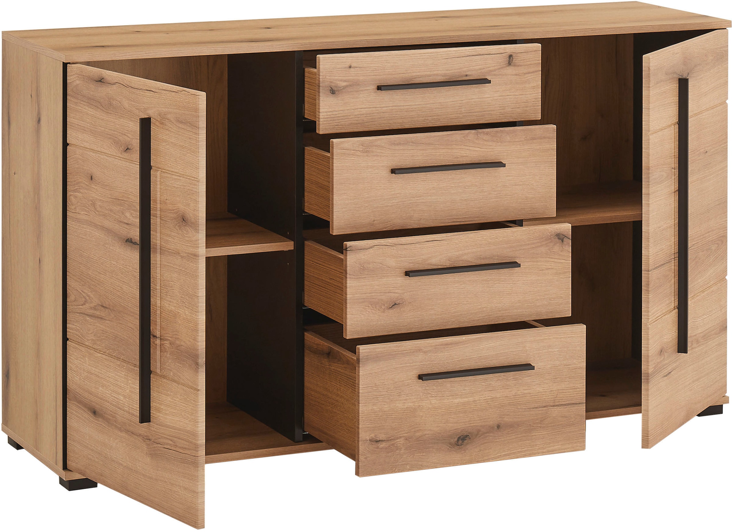 INOSIGN Sideboard »Cantara, moderner Schrank, Kommode in Eiche Evoke oder weiss«, schwarze Stangengriffe, ausreichend Stauraum, vielseitig einsetzbar