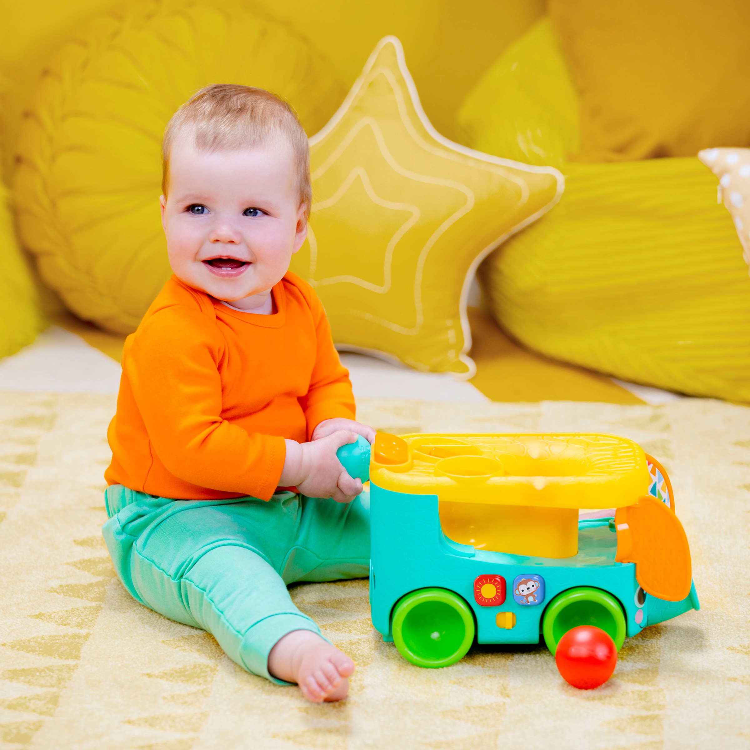 Bright Starts Jouets éducatifs »Pop & Roll Safari Bus  Ball Play Toy« mit Licht und Sound
